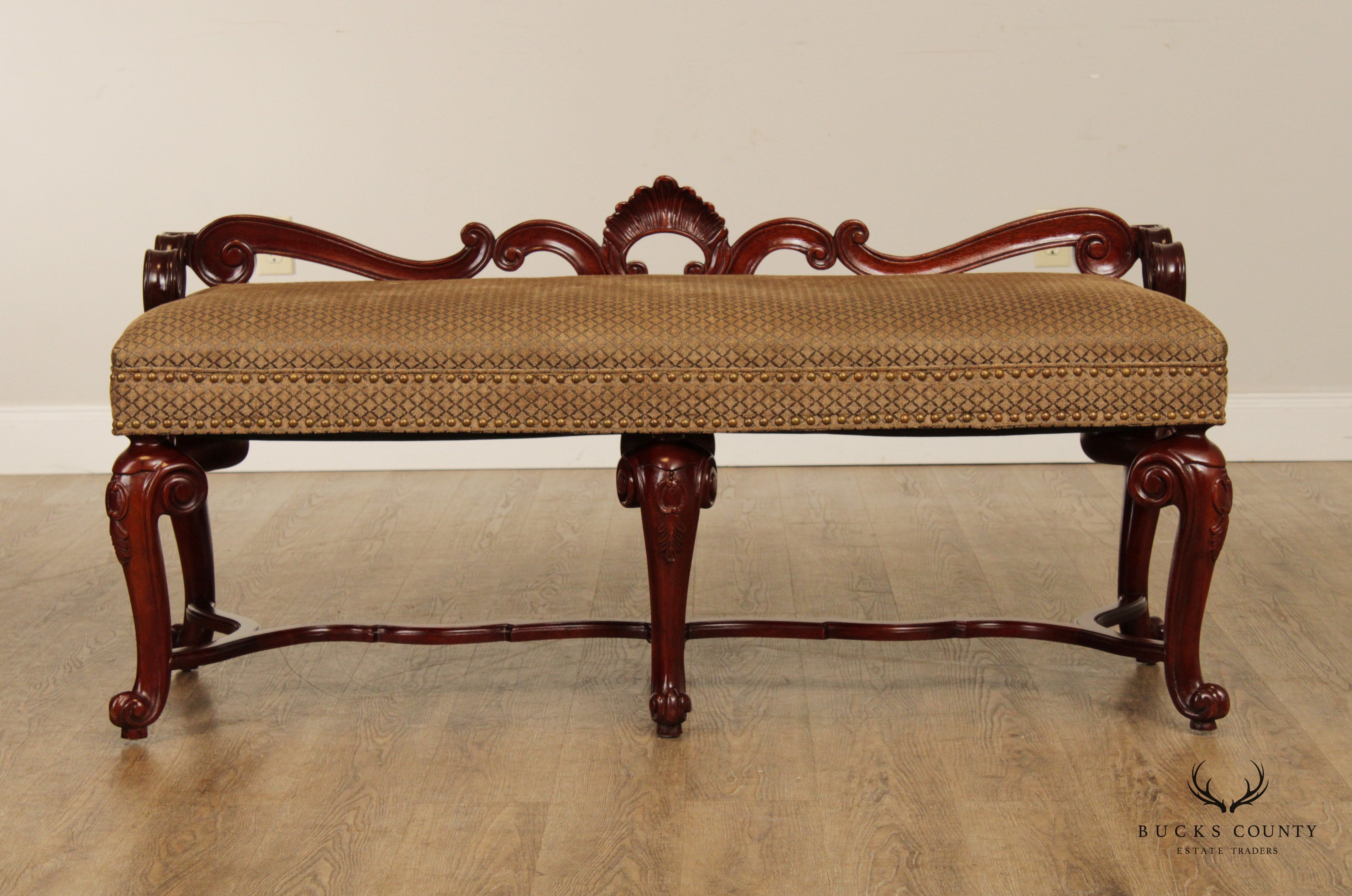 Quality Carved Mahogany Rococo Style Window Bench