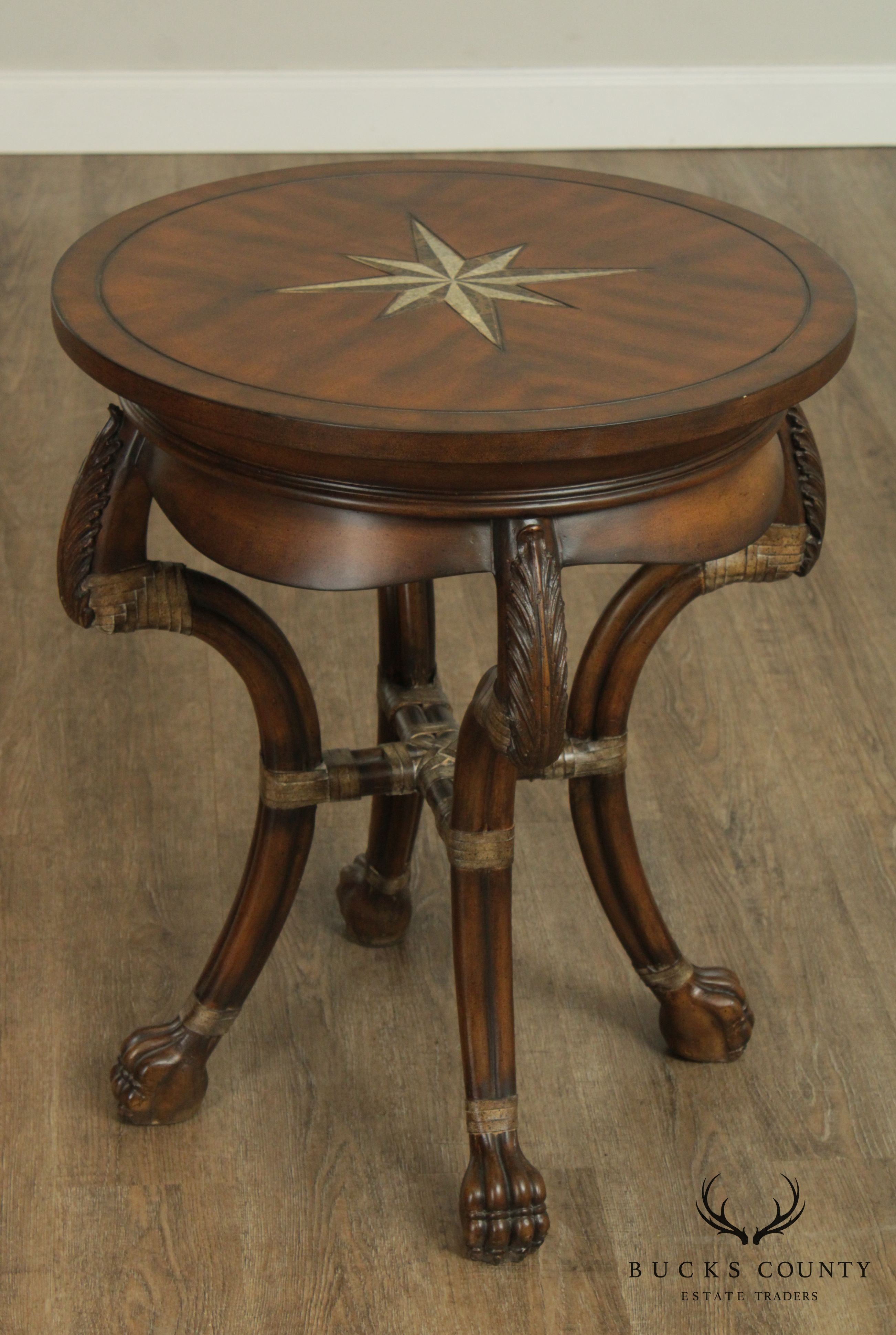 Regency Style Round Star Inlaid Side Table, Claw Feet