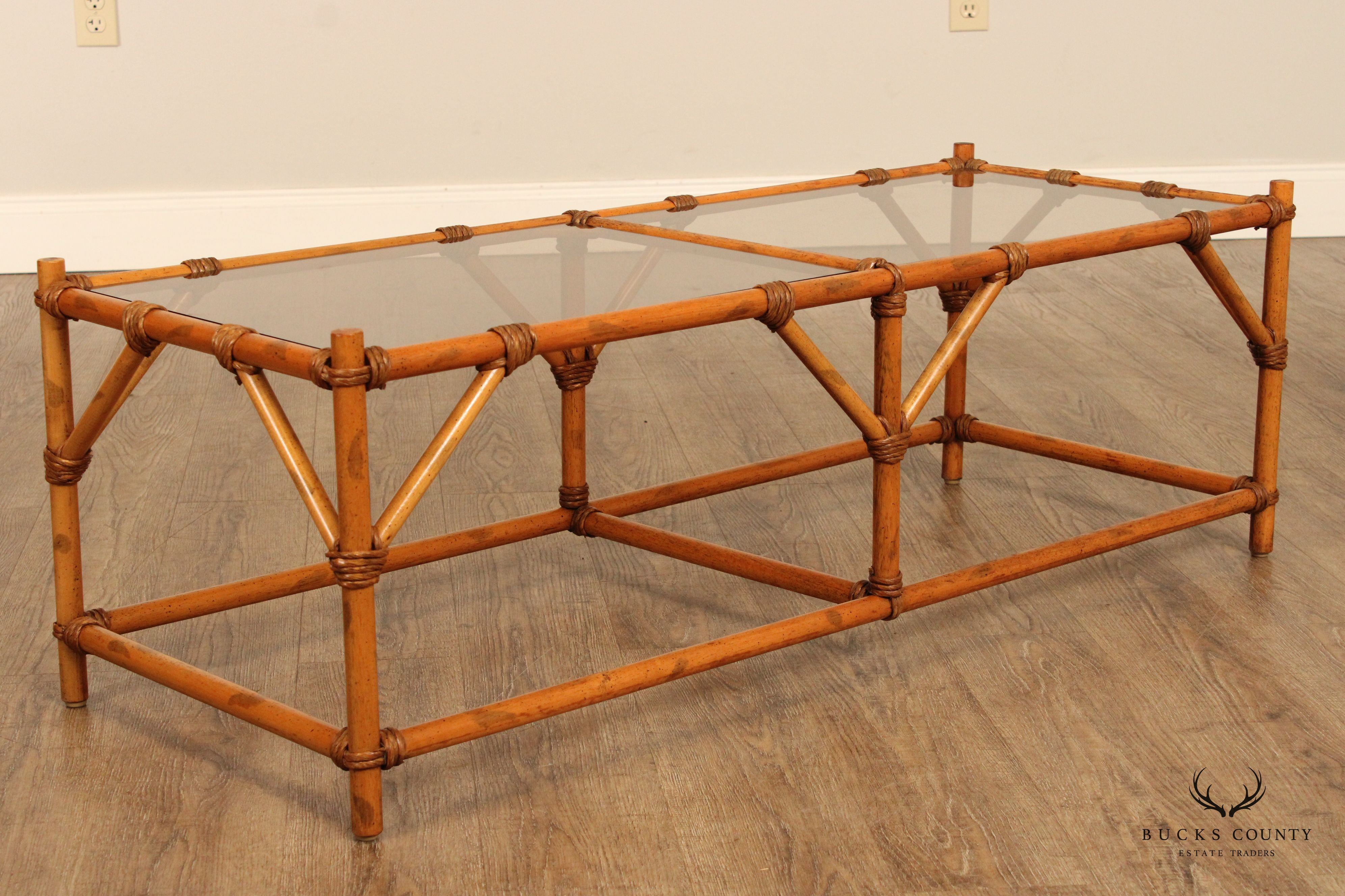 Hollywood Regency Faux Bamboo Glass Top Coffee Table