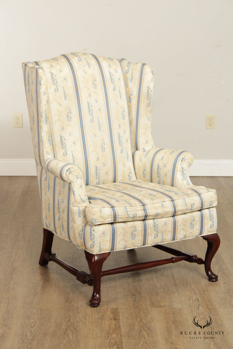 Hickory Chair Queen Anne Style Pair of Mahogany Wingback Chairs