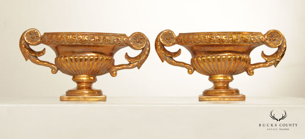 Alva Studios Hollywood Regency Style Gilt Pair of Decorative Half Urns