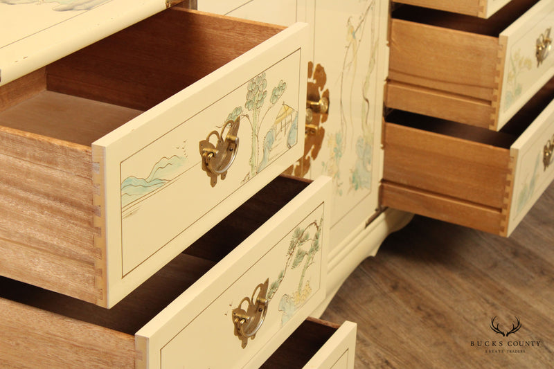 Asian Inspired Paint Decorated Campaign Style Triple Dresser