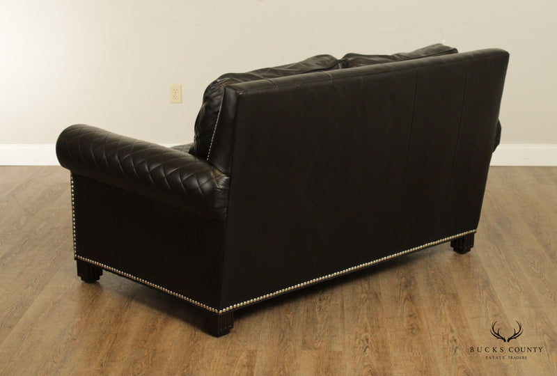 Century 'Lyndon' Black Quilted Leather Loveseat or Settee