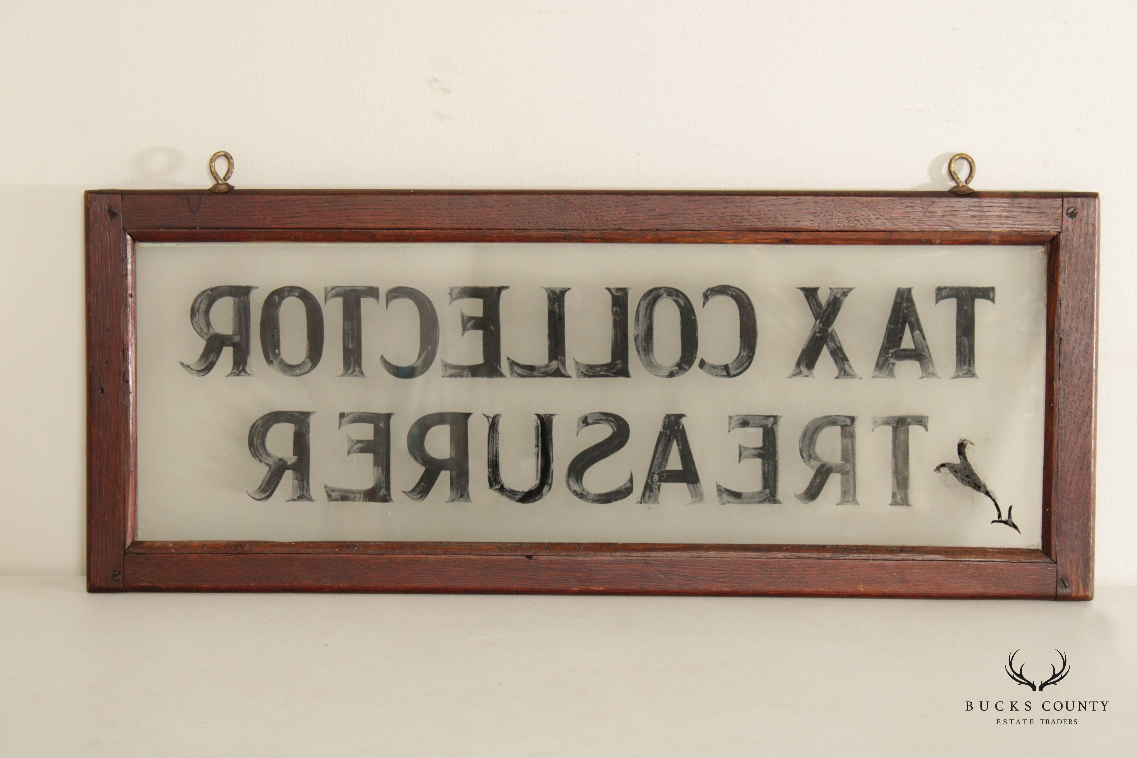 Antique Oak Framed Tax Collector Treasurer Hand Painted Sign