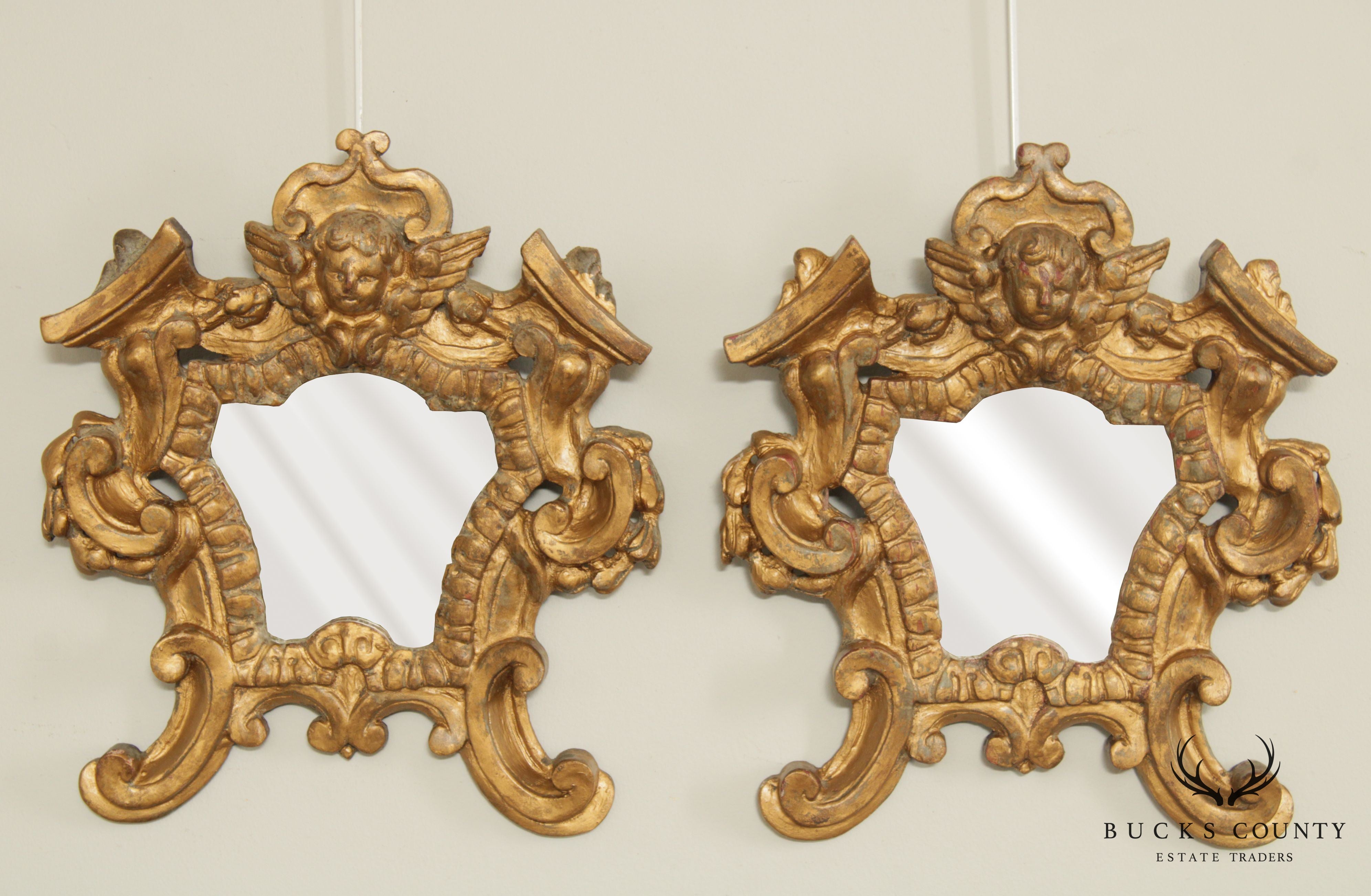 Italian Renaissance Style Carved Giltwood Pair Wall Mirrors