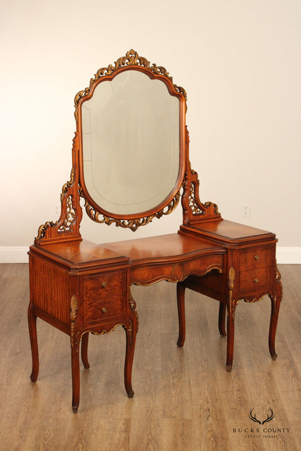 1939's French Louis XV Style Parcel Gilt Satinwood Vanity With Mirror