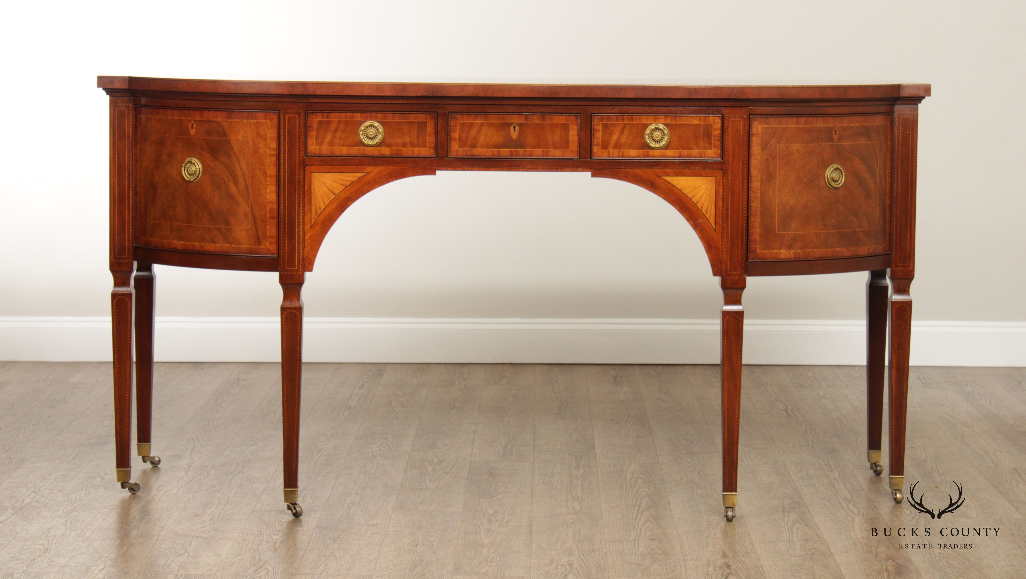 Baker Stately Homes Sheraton Style Mahogany and Satinwood Inlaid Sideboard