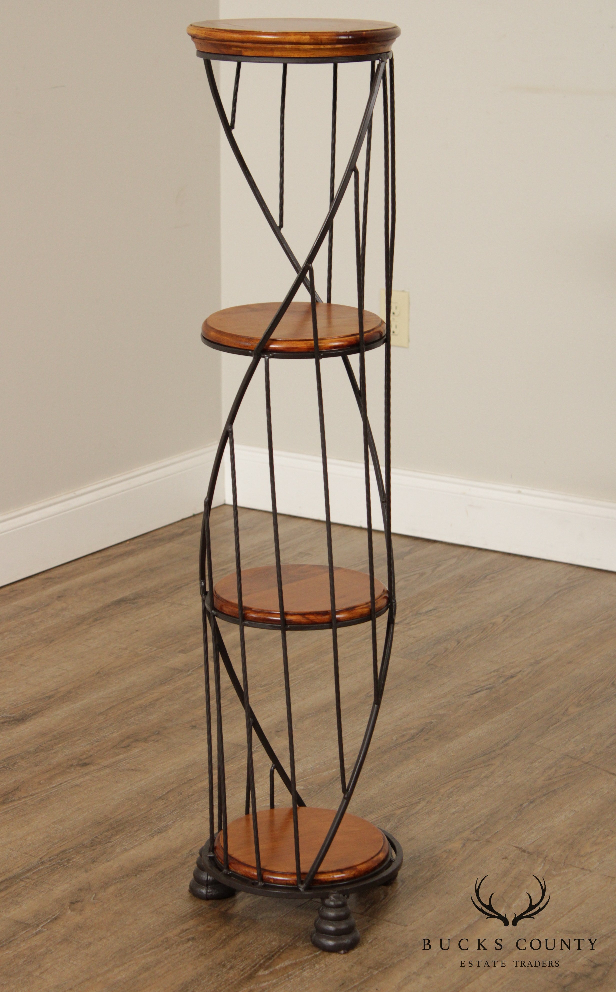 Vintage Metal & Wood Spiral 4 Tier Stand