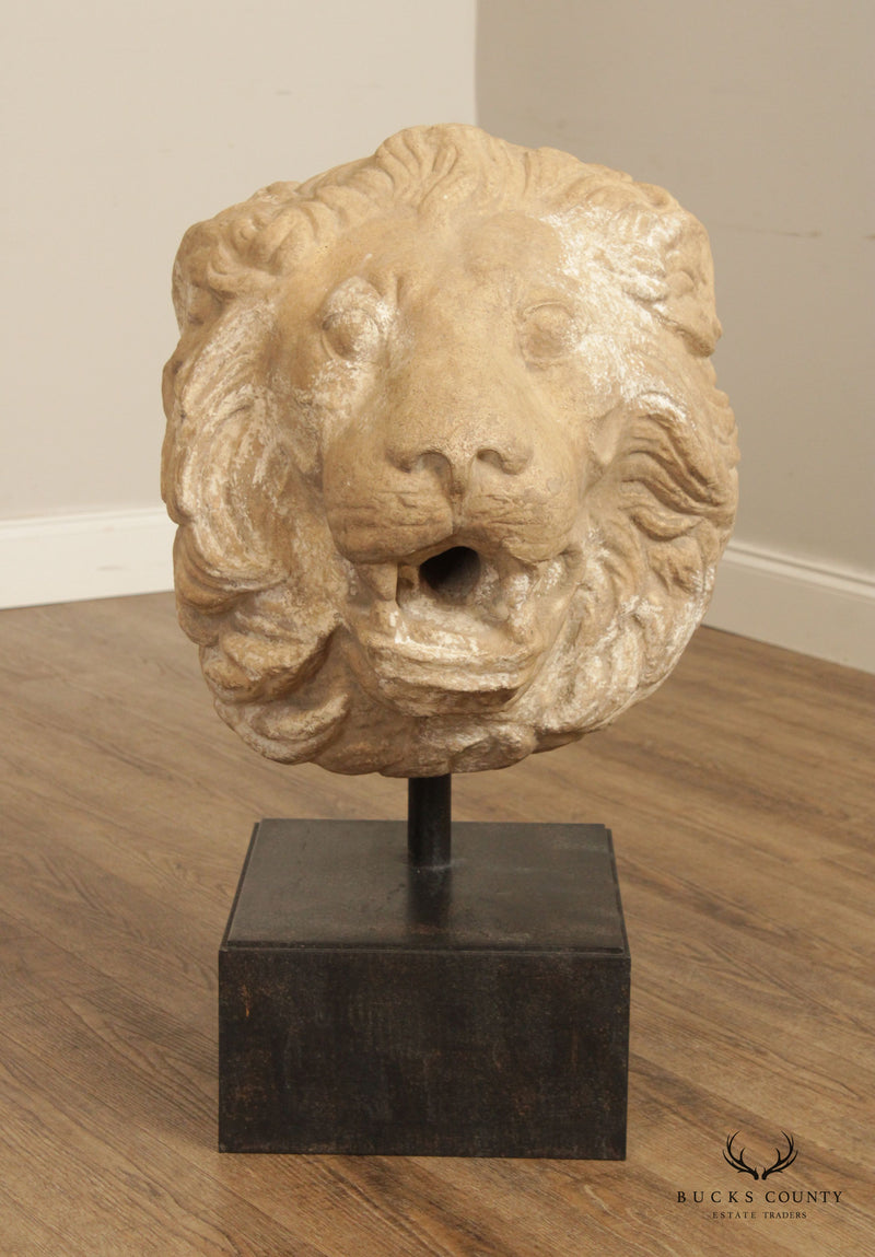 Lion Mask Casted Stone Architectural Detail Sculpture