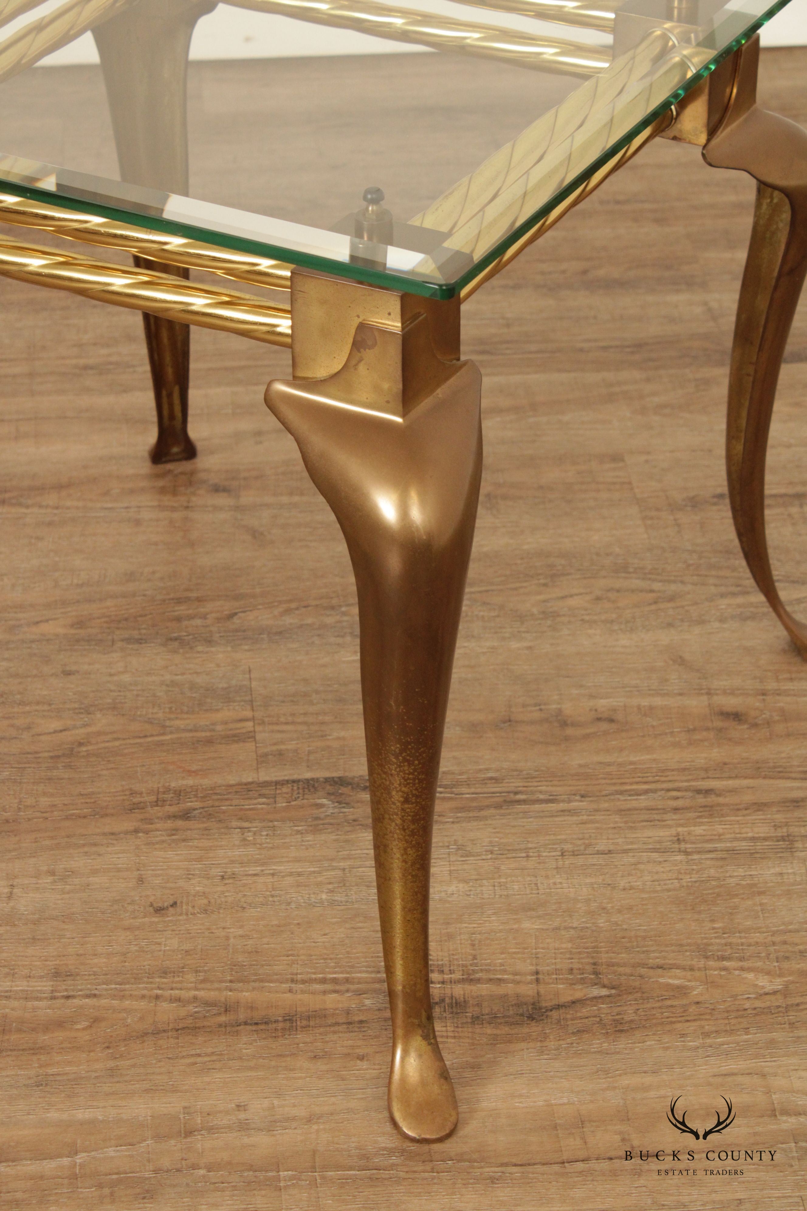 Vintage French Style Pair of Brass and Glass Side Tables