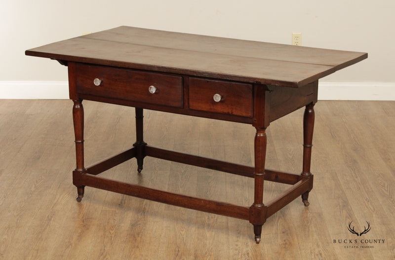 18th Century Antique Walnut Two-Drawer Tavern Table
