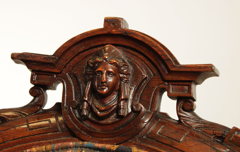 Antique Renaissance Revival Style Carved Walnut Accent Chair