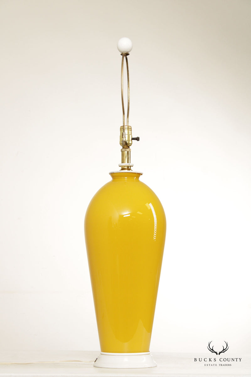Mid Century Yellow Glass Ginger Jar Table Lamp