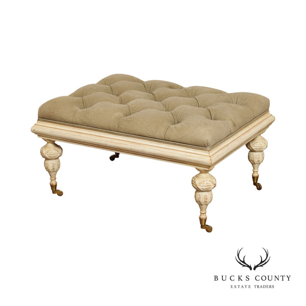 French Country Distressed Painted Tufted Ottoman Cocktail Table