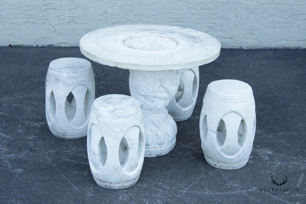 Chinese Carved Marble Garden Table and Stools Set