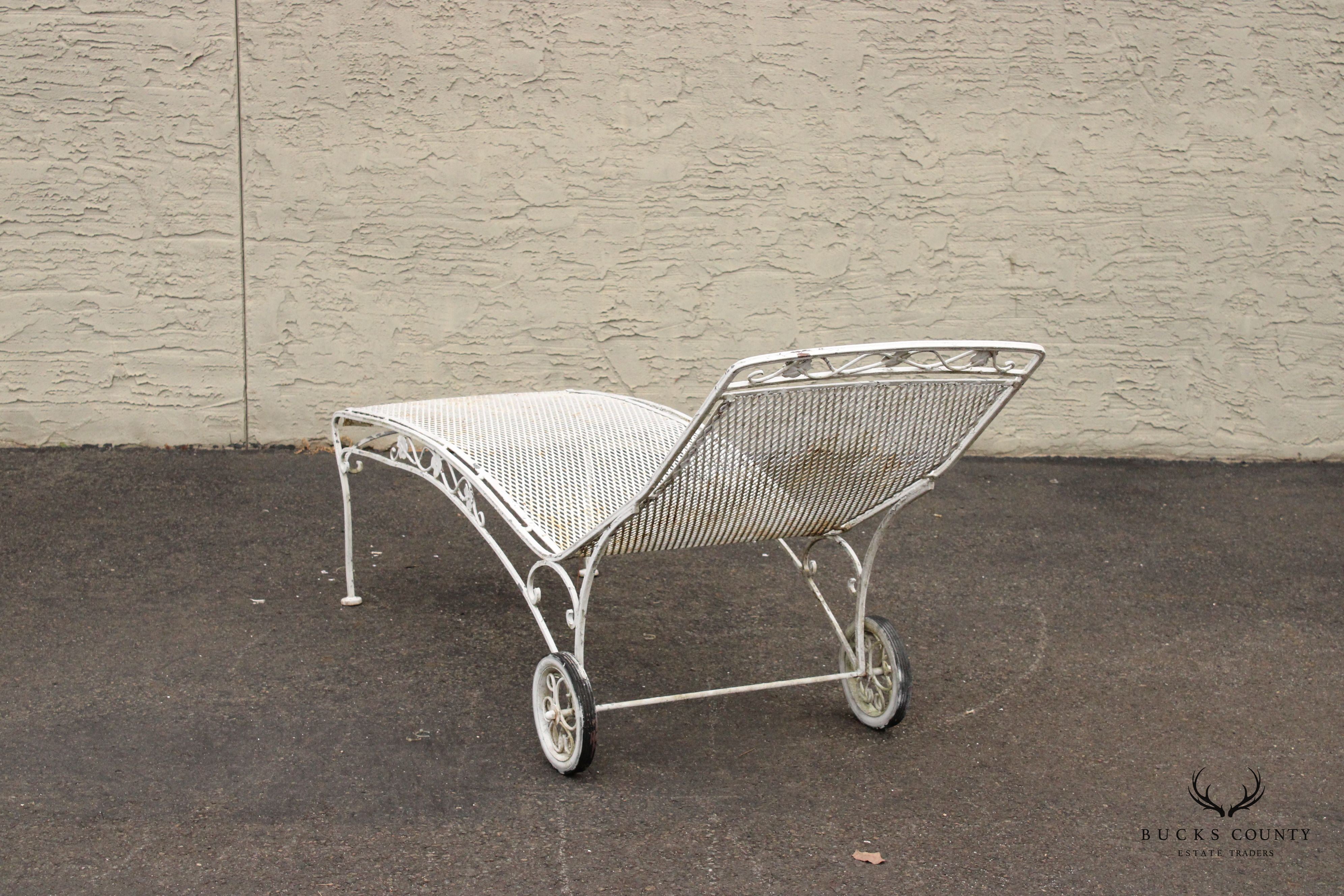 Vintage Rose Pattern Wrought Iron Garden Chaise Lounge