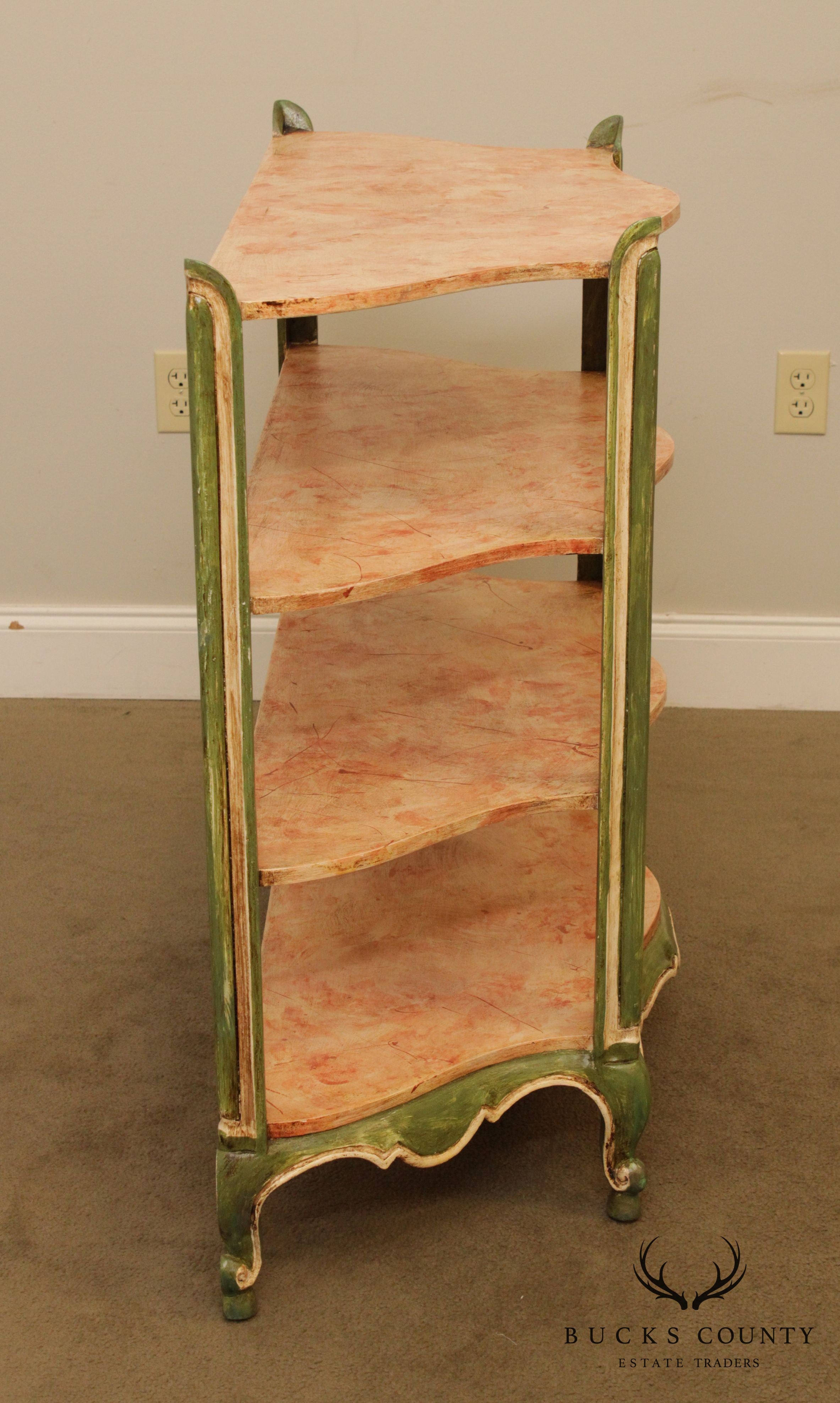 Vintage Italian Painted Demilune Console Etagere, Bookcase