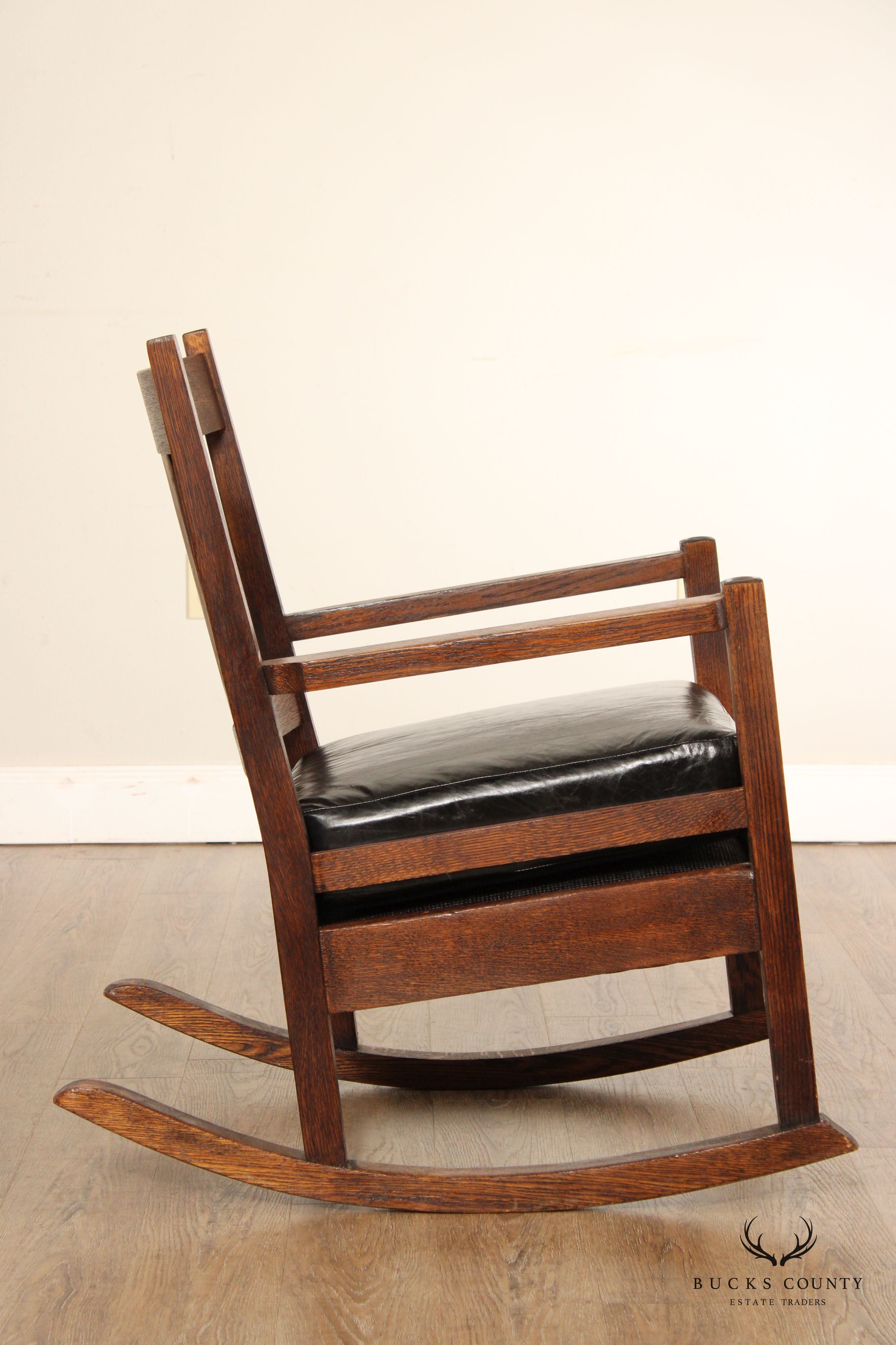 Stickley Brothers Antique Mission Oak and Leather Rocking Chair