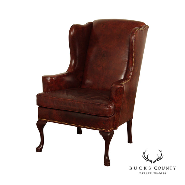 Hancock & Moore Queen Anne Style Vintage Leather Wing Chair