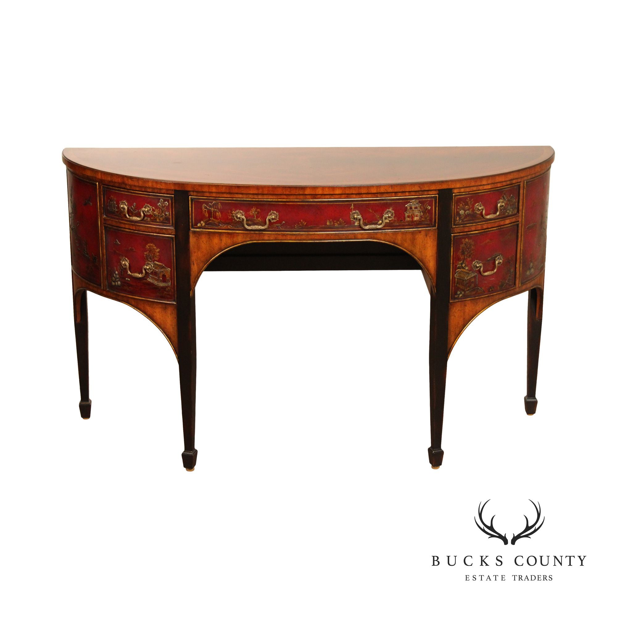 Maitland Smith Chinoiserie Decorated Demilune Sideboard