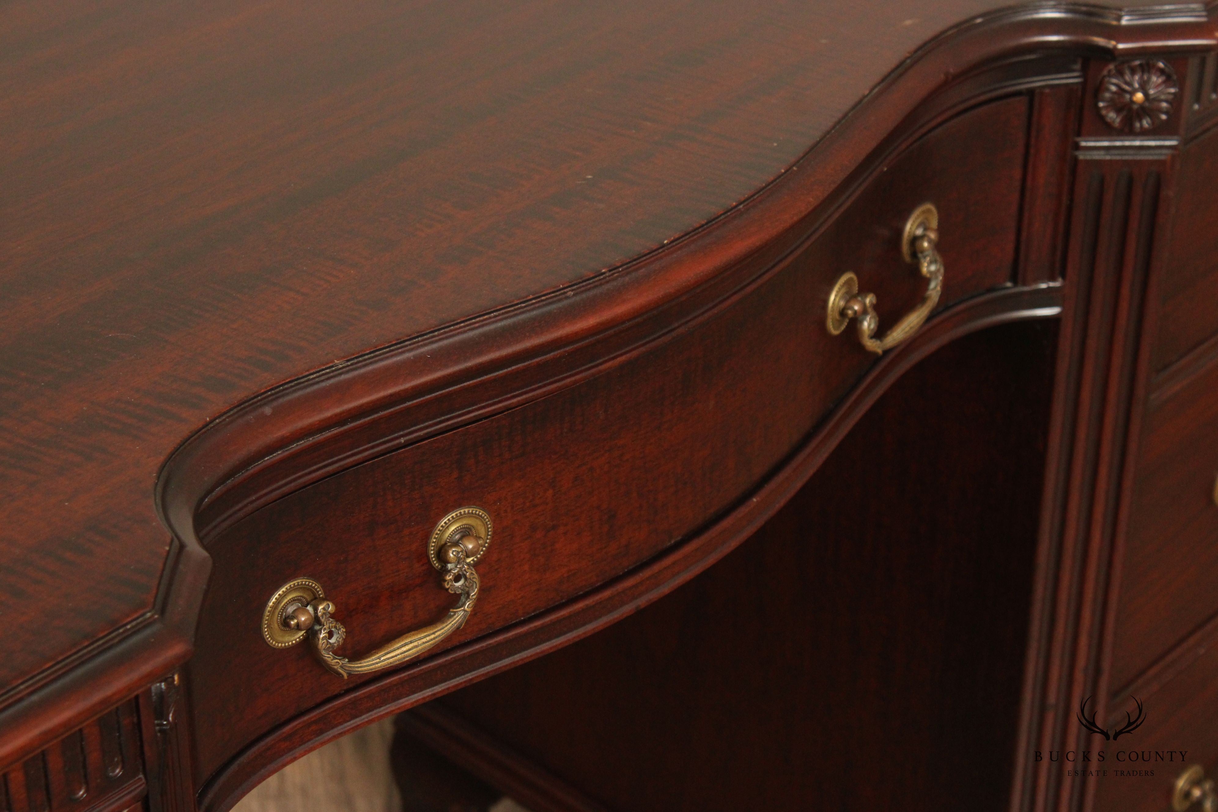 1940's Georgian Style Mahogany Pedestal Writing Desk