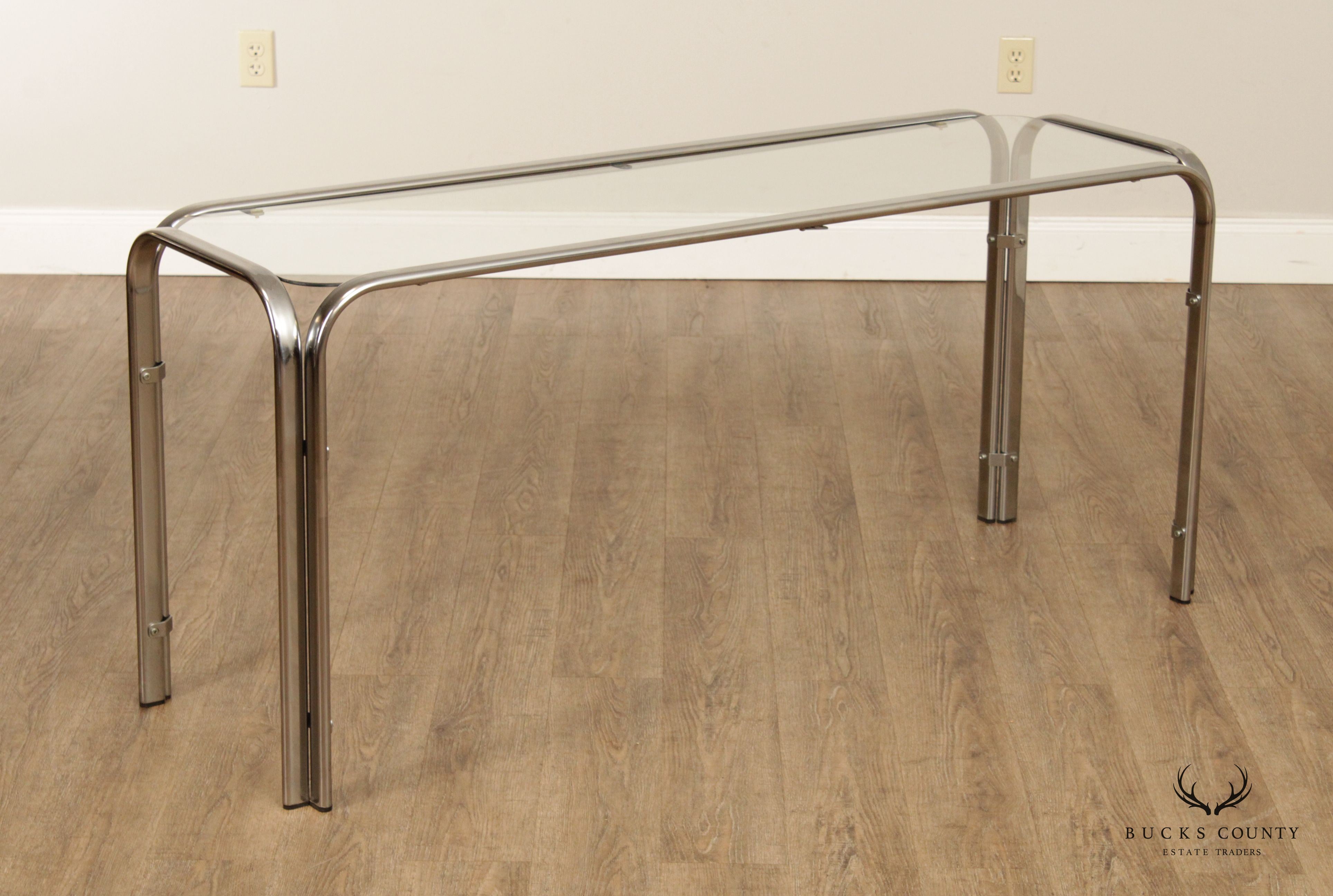 Mid Century Modern Tubular Chrome Glass Console or Sofa Table