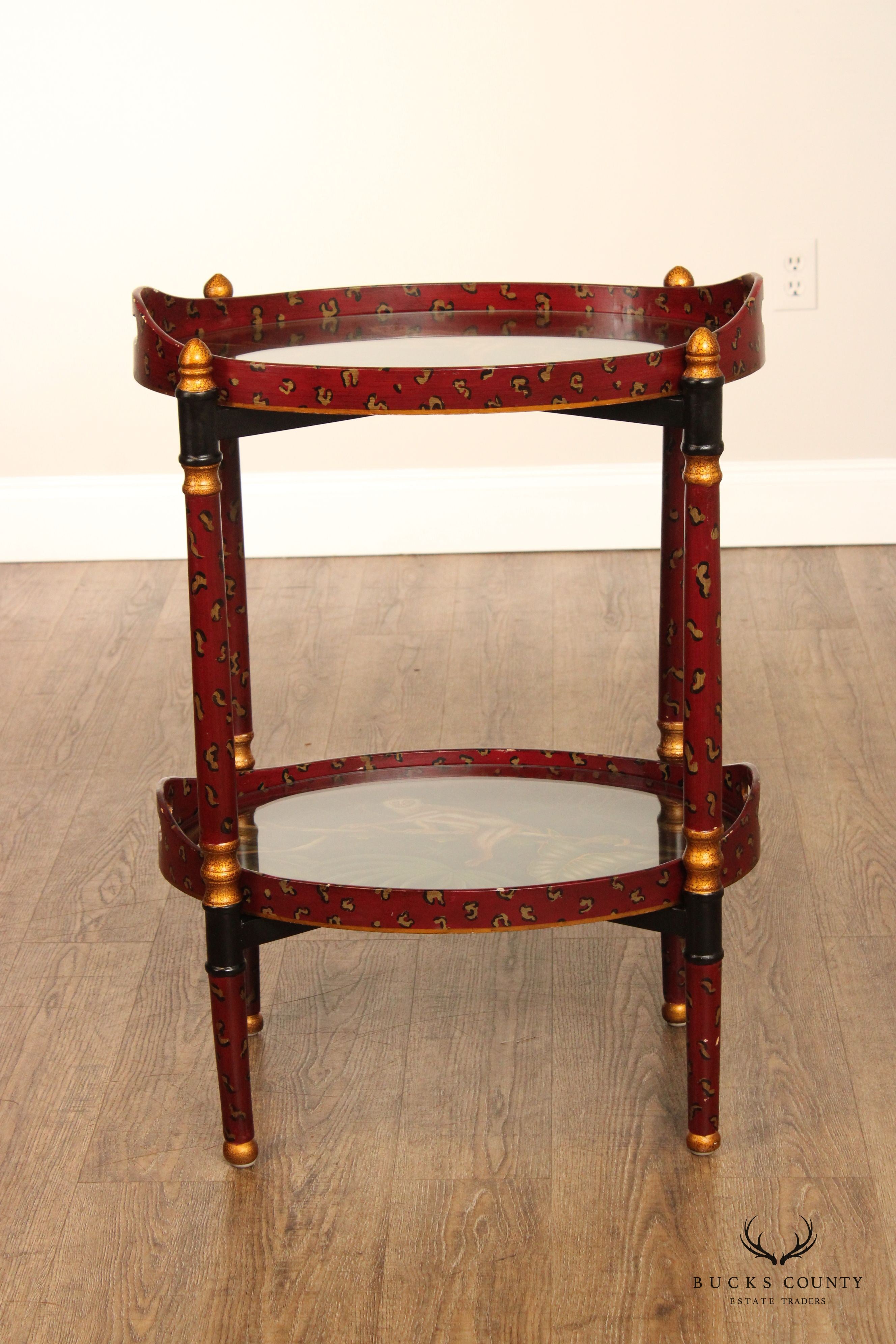 Hollywood Regency Style Paint Decorated Two-Tier Tray Table