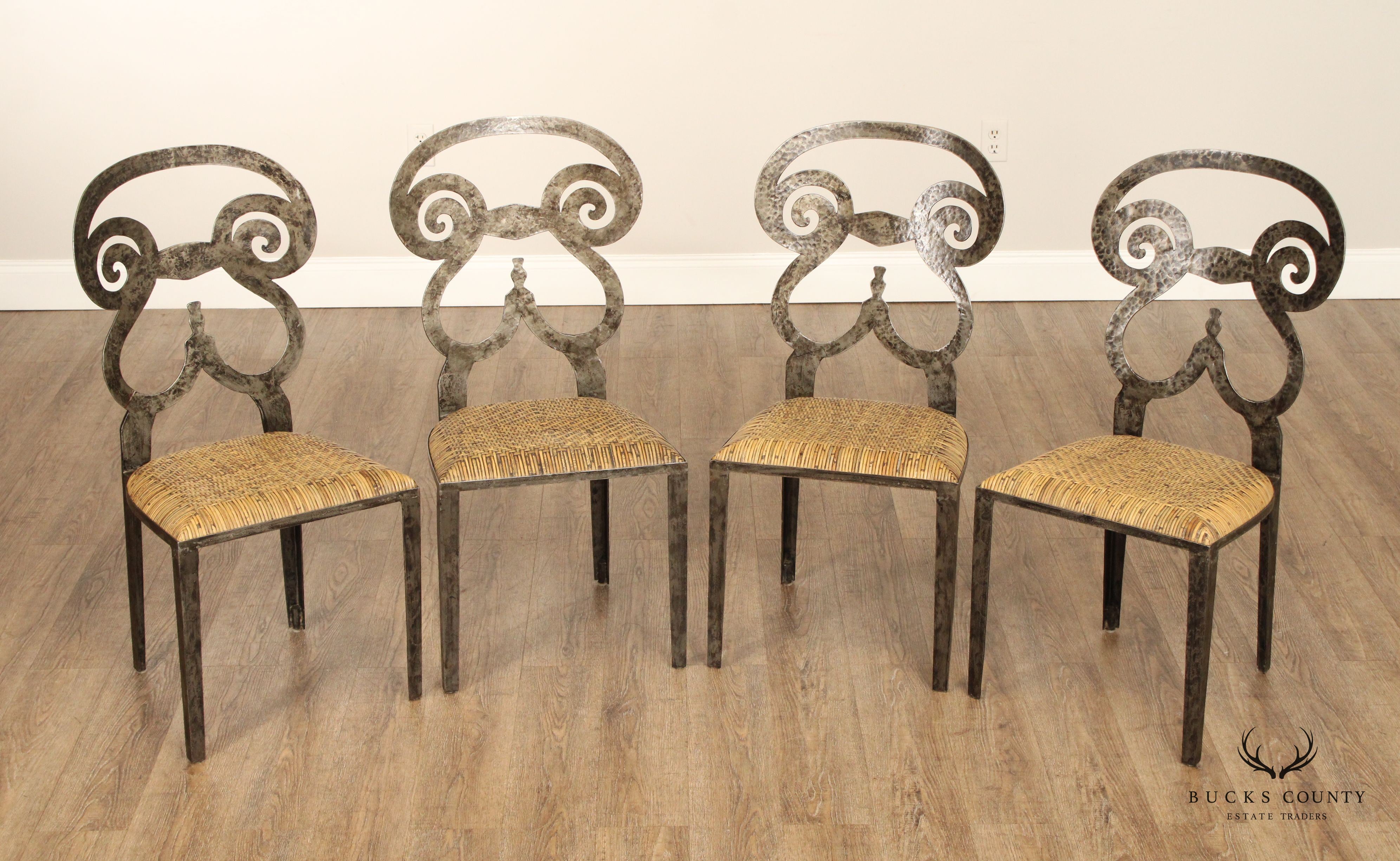 Biedermeir Style Set Of Four Forged Iron Frame dining Chairs