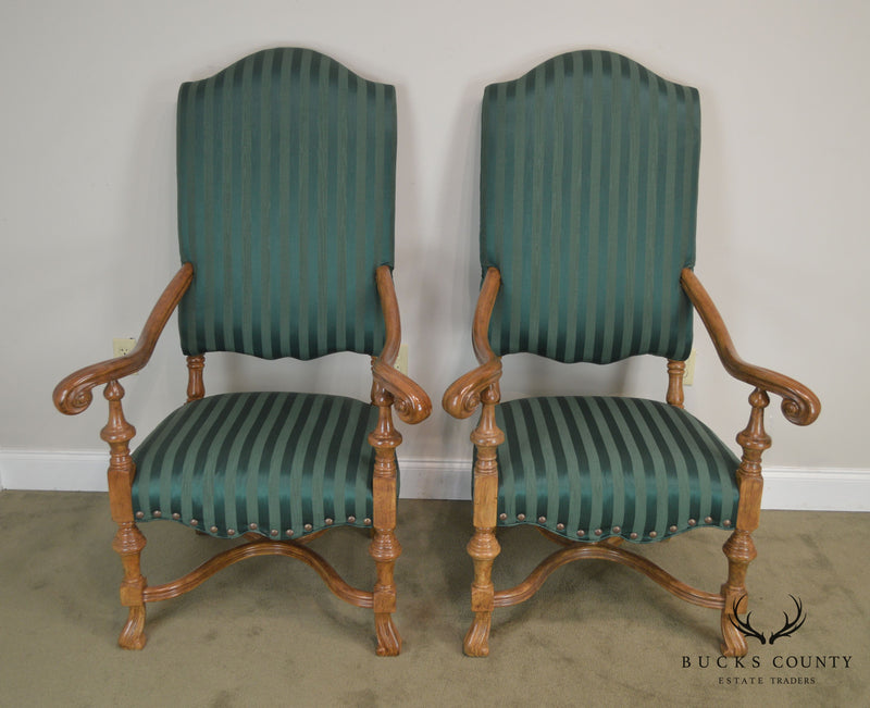 Spanish Baroque Style Custom Quality Pair of Throne Armchairs