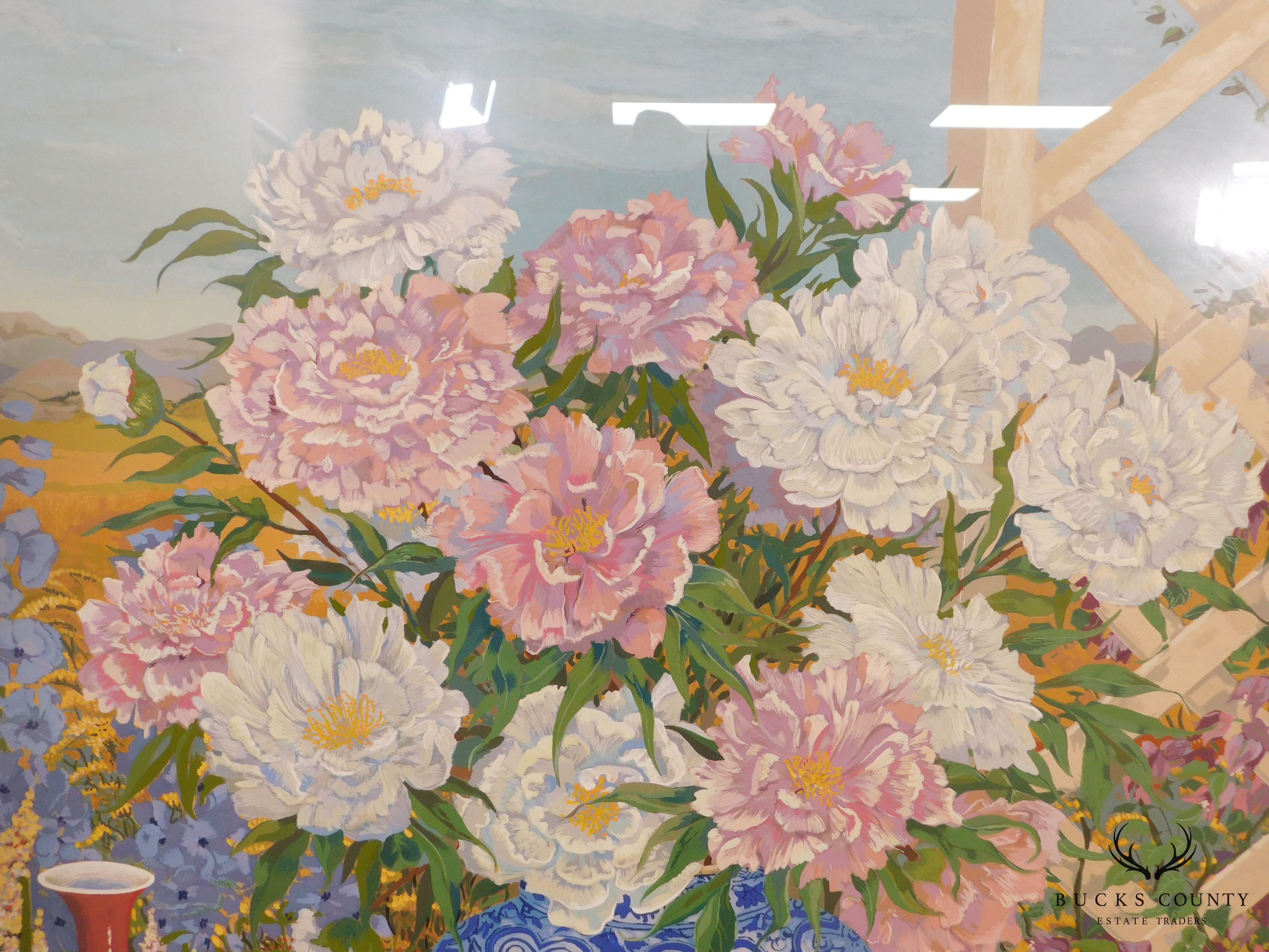 John Powell "Peonies" Original Serigraph Still Life Flowers & Porcelain