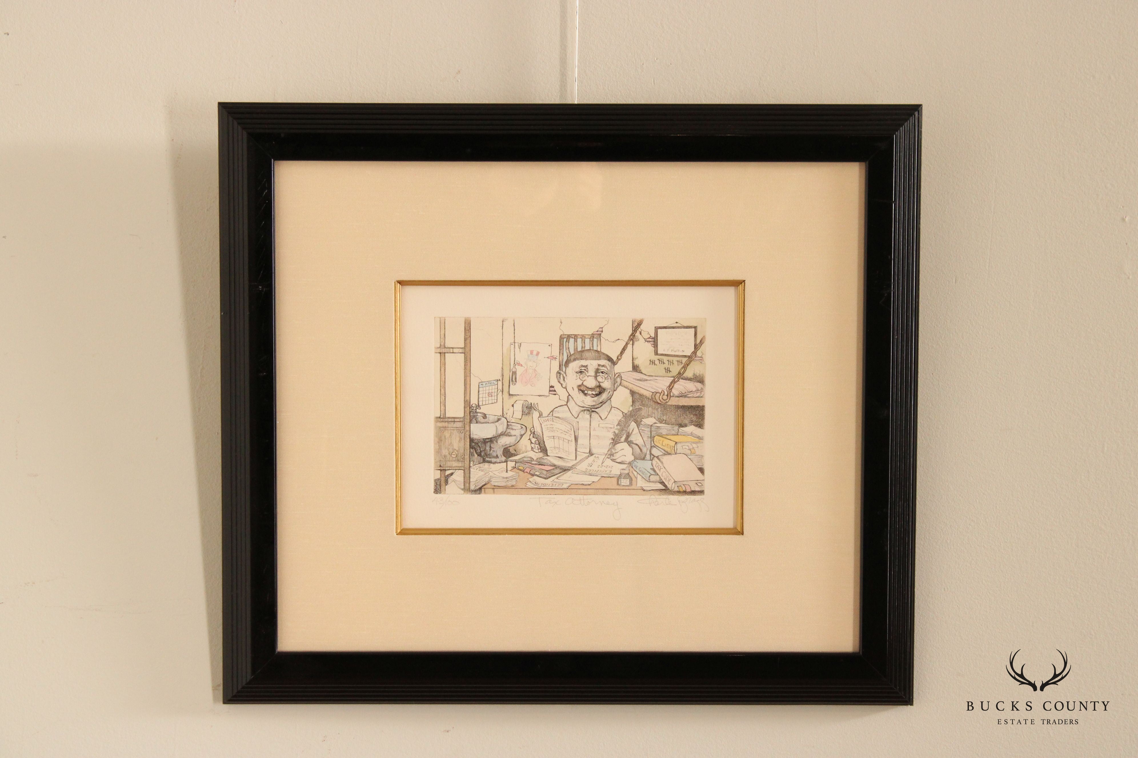 Charles Bragg 'Tax Attorney' Limited Edition Etching, Custom Framed