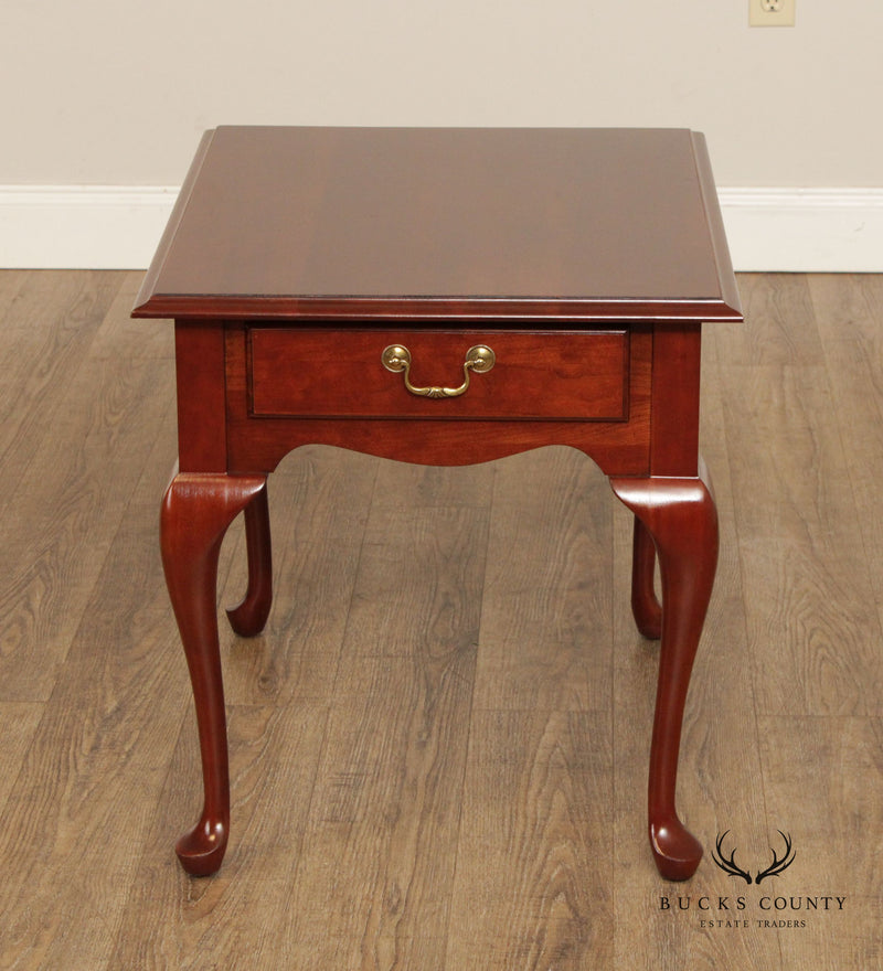 Ethan Allen Queen Anne Style Pair of Cherry One-Drawer End Tables