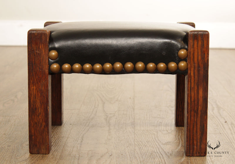 Mission Style Antique Oak and Leather Foot Stool