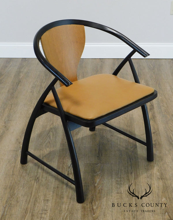 Baker Mid Century Modern Leather Seat Ebonized Armchair Attributed to Tommi Parzinger