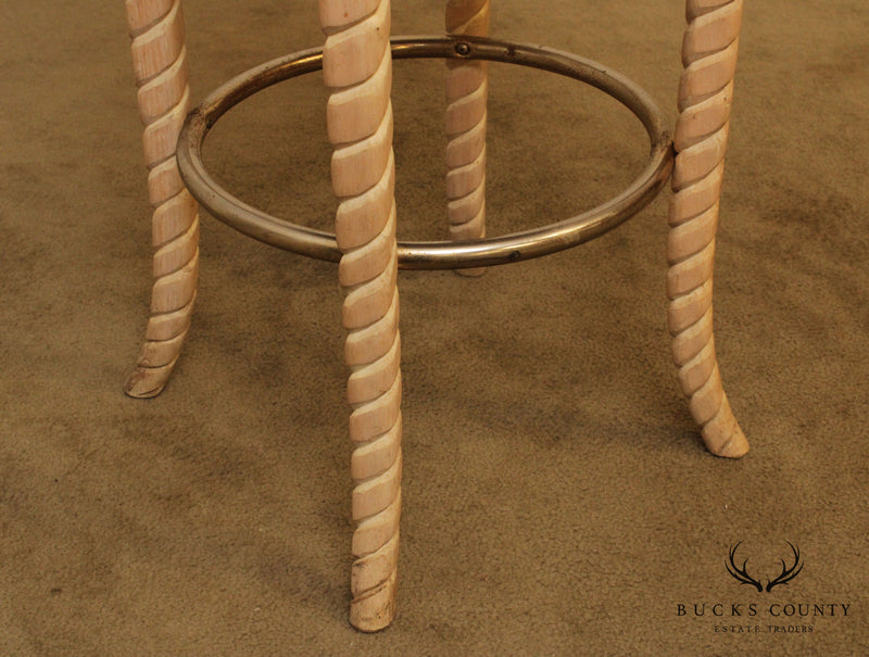 Quality Pair of Twisted Rope Knot Wood Bar Stools