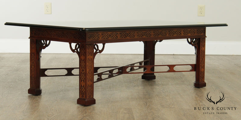 Chippendale Style Mahogany, Glass Top Coffee Table