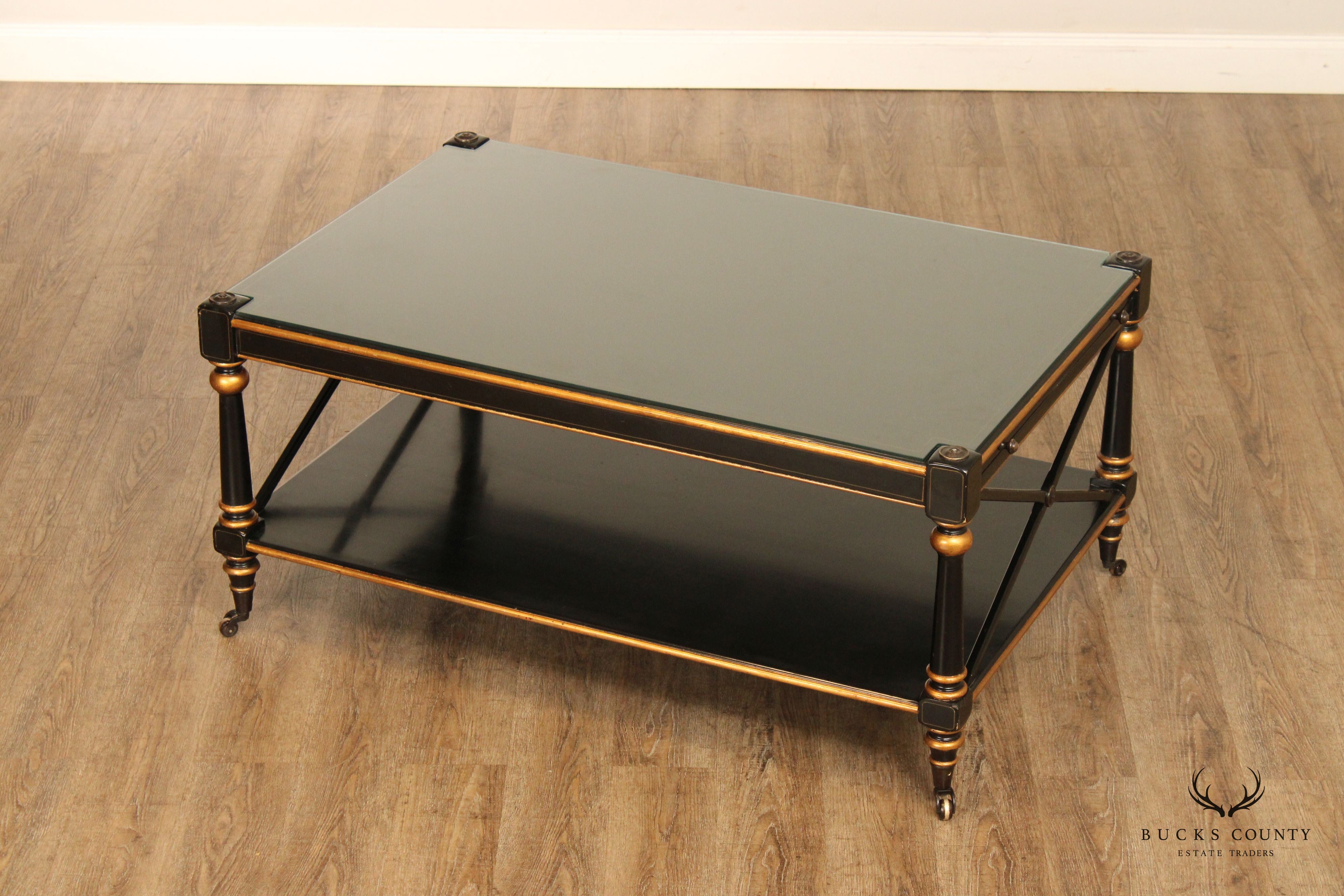 Italian Regency Style Ebonized and Partial Gilt Coffee Table