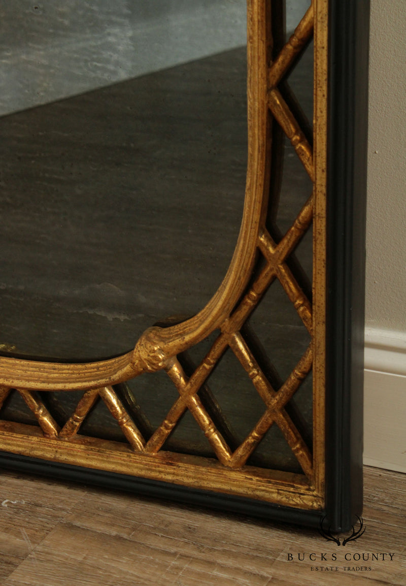 Friedman Brothers Vintage Pair Regency Style Distressed Black & Gold Faux Bamboo Mirrors