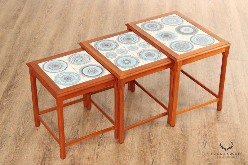 Ox Art for Trioh Danish Modern Set of Three Tile Top Teak Nesting Tables
