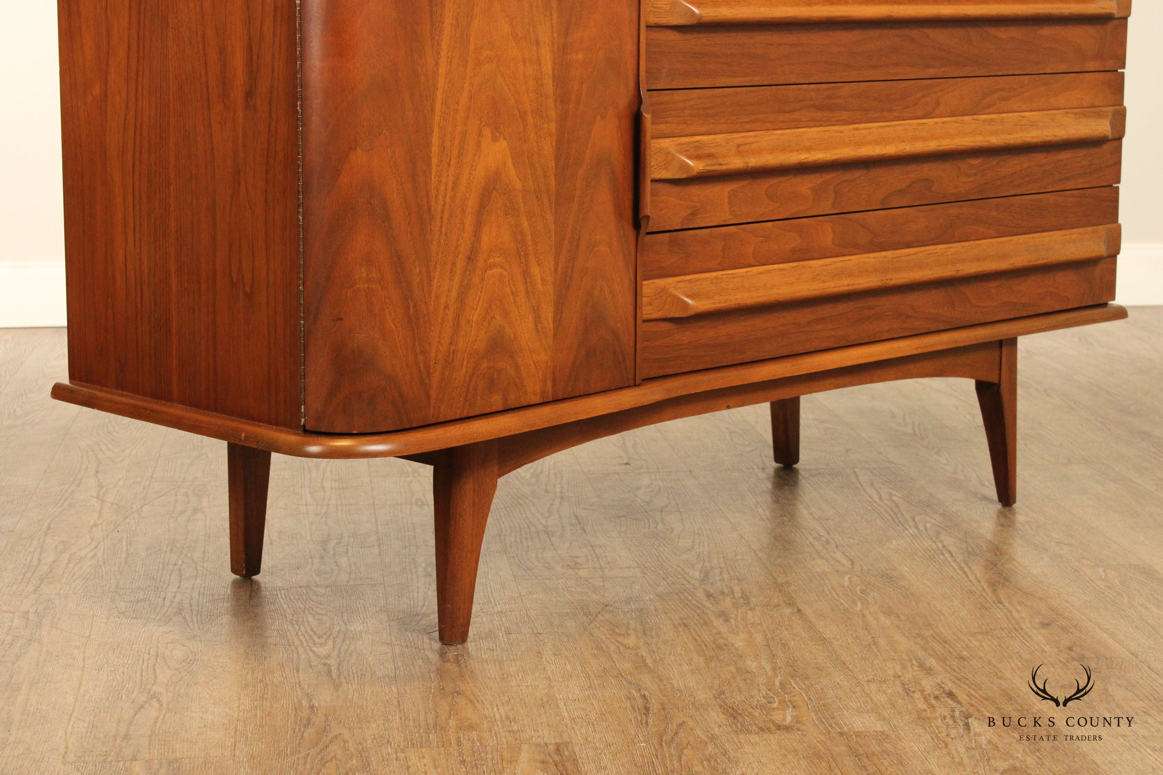 United Furniture Mid Century Modern Sculpted Walnut Dresser