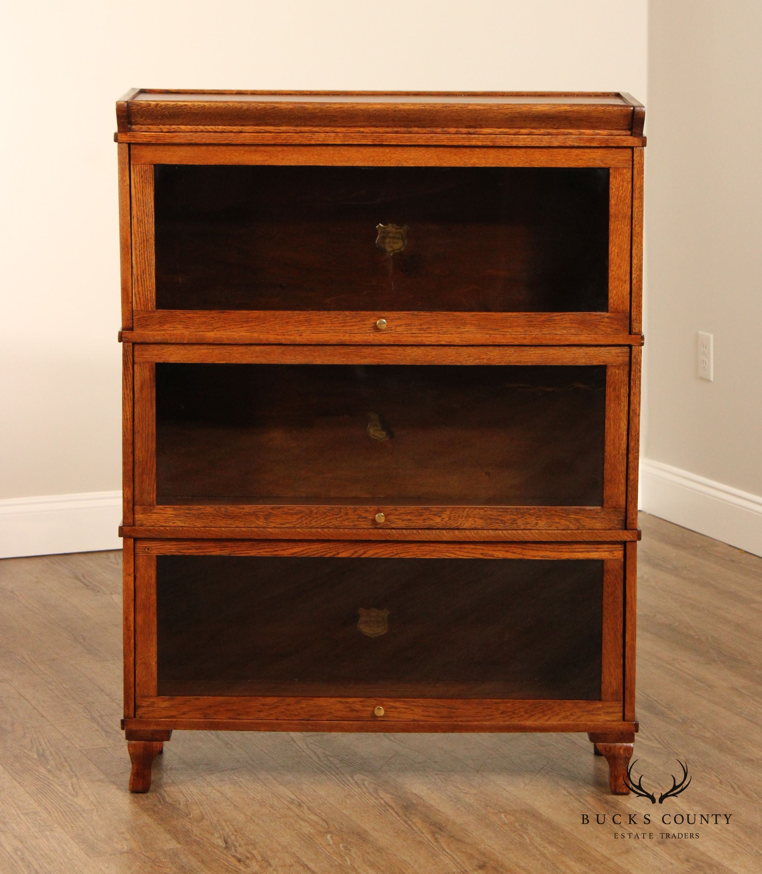 Antique Nicholson Three Stack Oak Barrister Bookcase