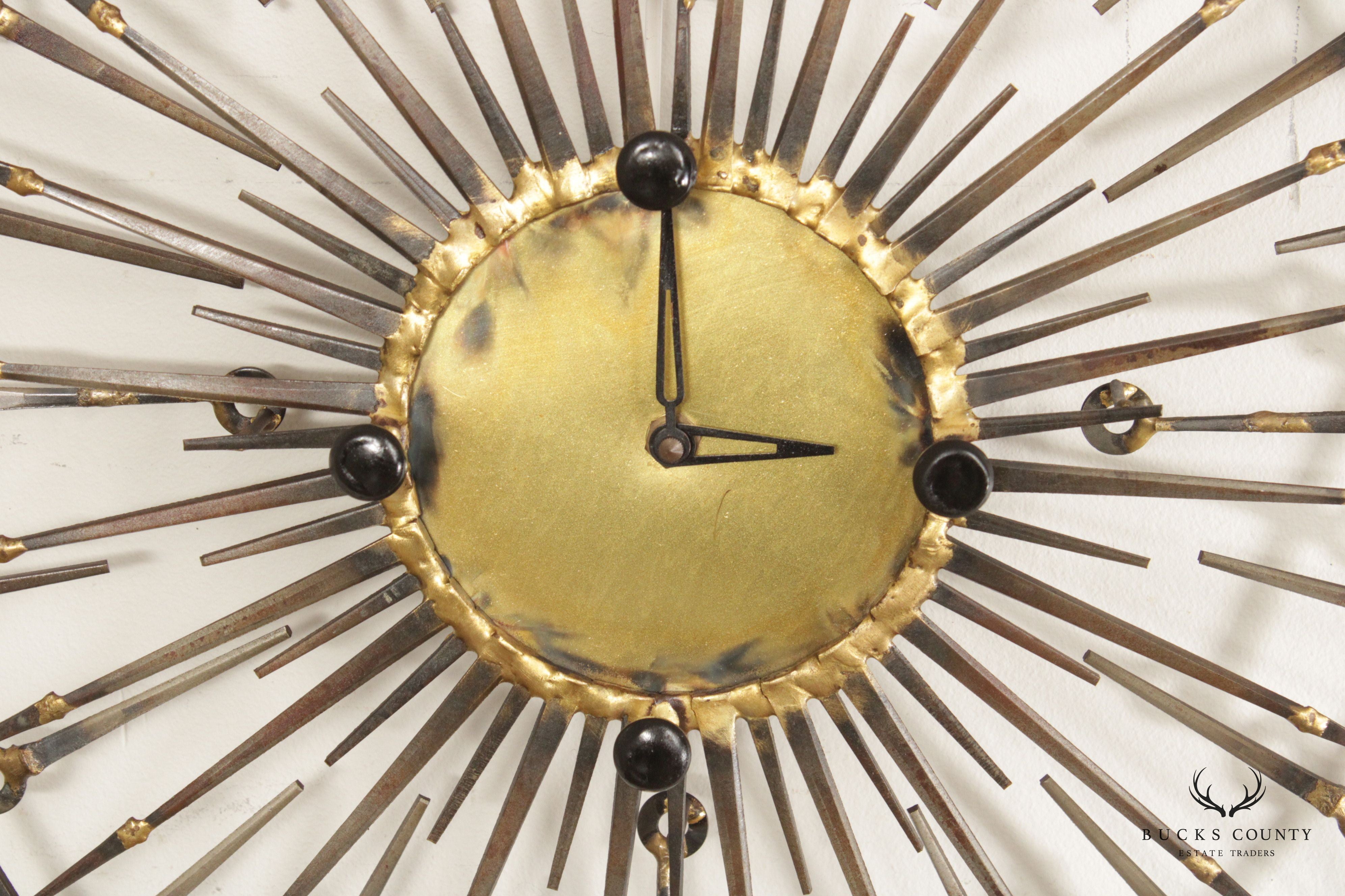 Brutalist Style Sculptural Sunburst Nail Wall Clock