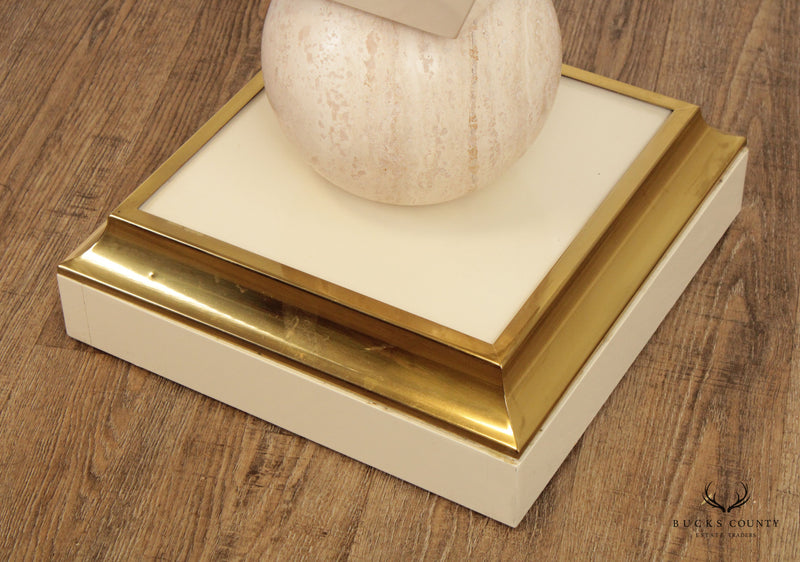 Post Modern Lacquered Pedestal Stand With Travertine Sphere