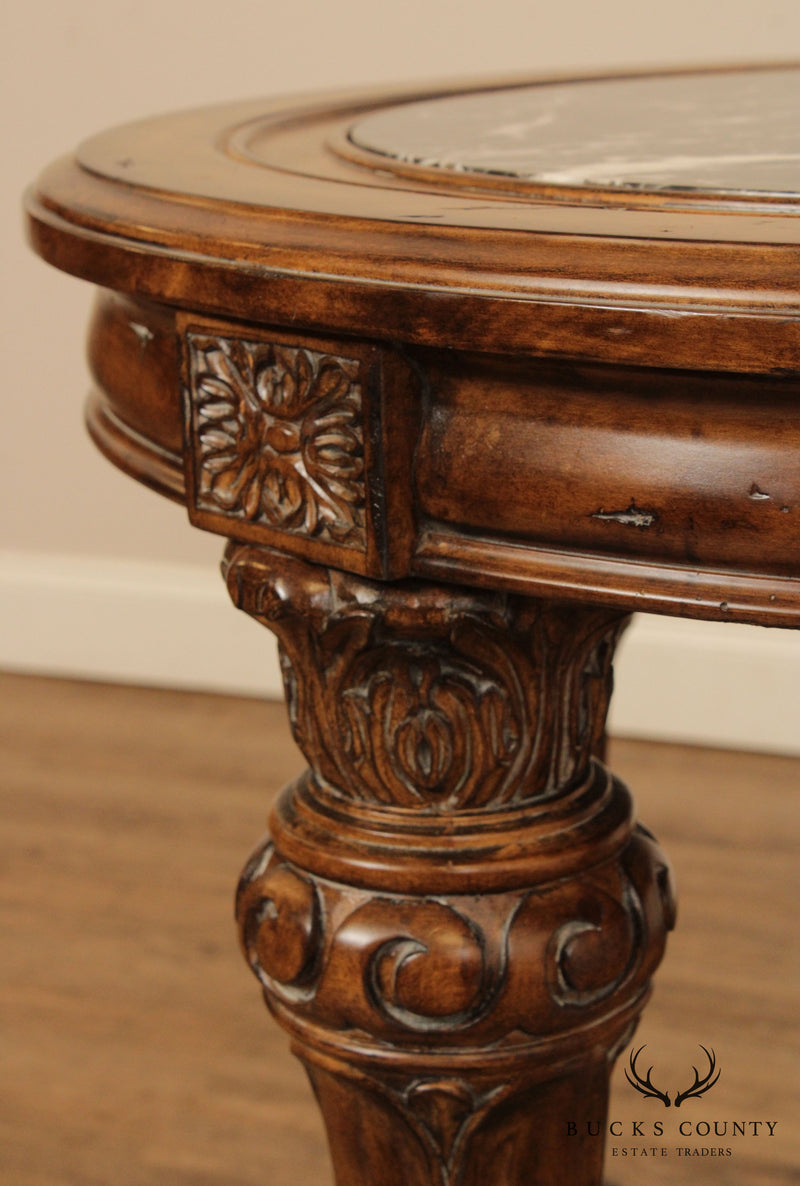 French Louis XVI Style Round Marble Top Side Table