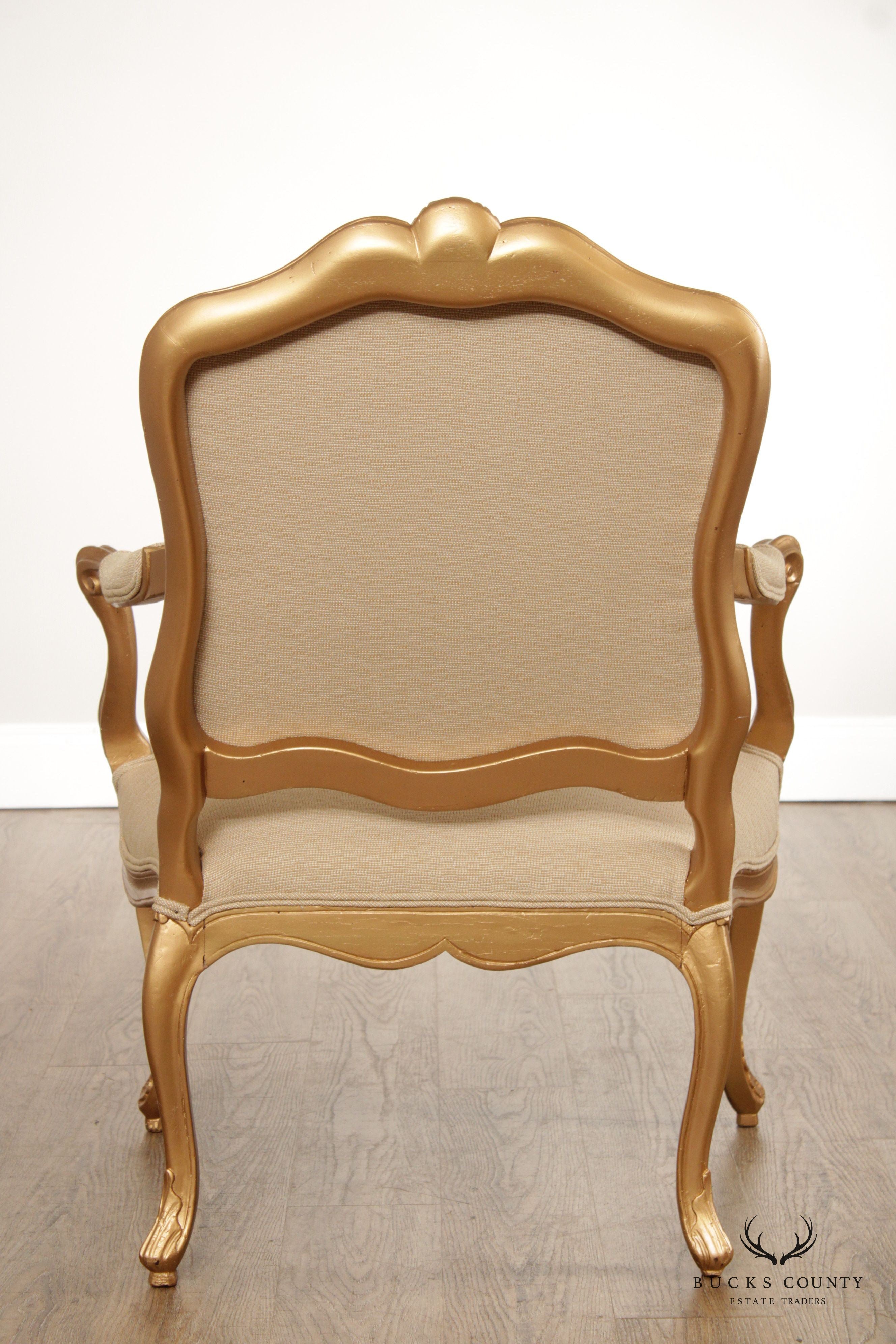 Antique French Louis XV Style Giltwood Fauteuil Armchair