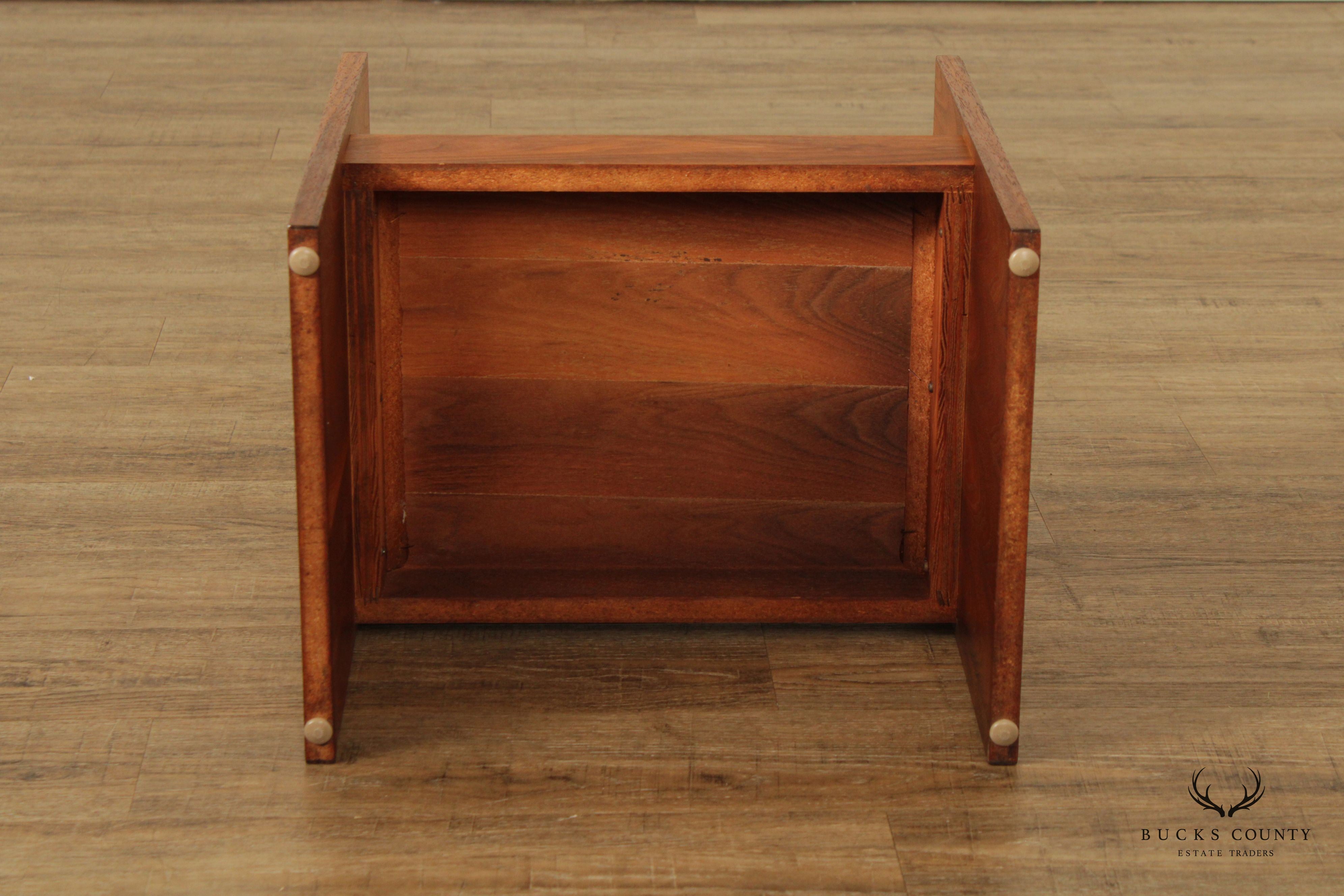 Mid Century Modern Walnut Glass Top Side Table