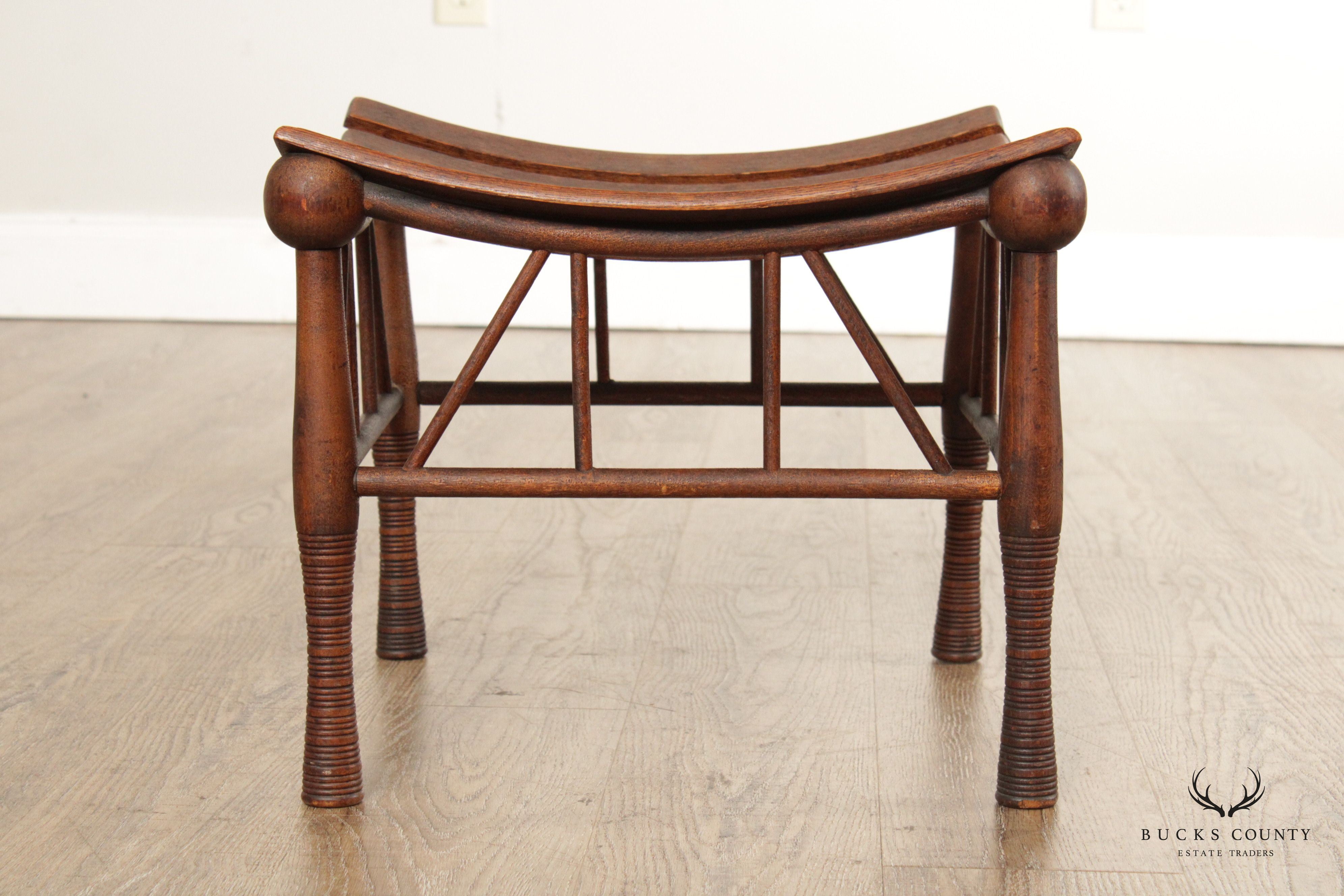 Antique Egyptian Revival Oak Thebes Stool