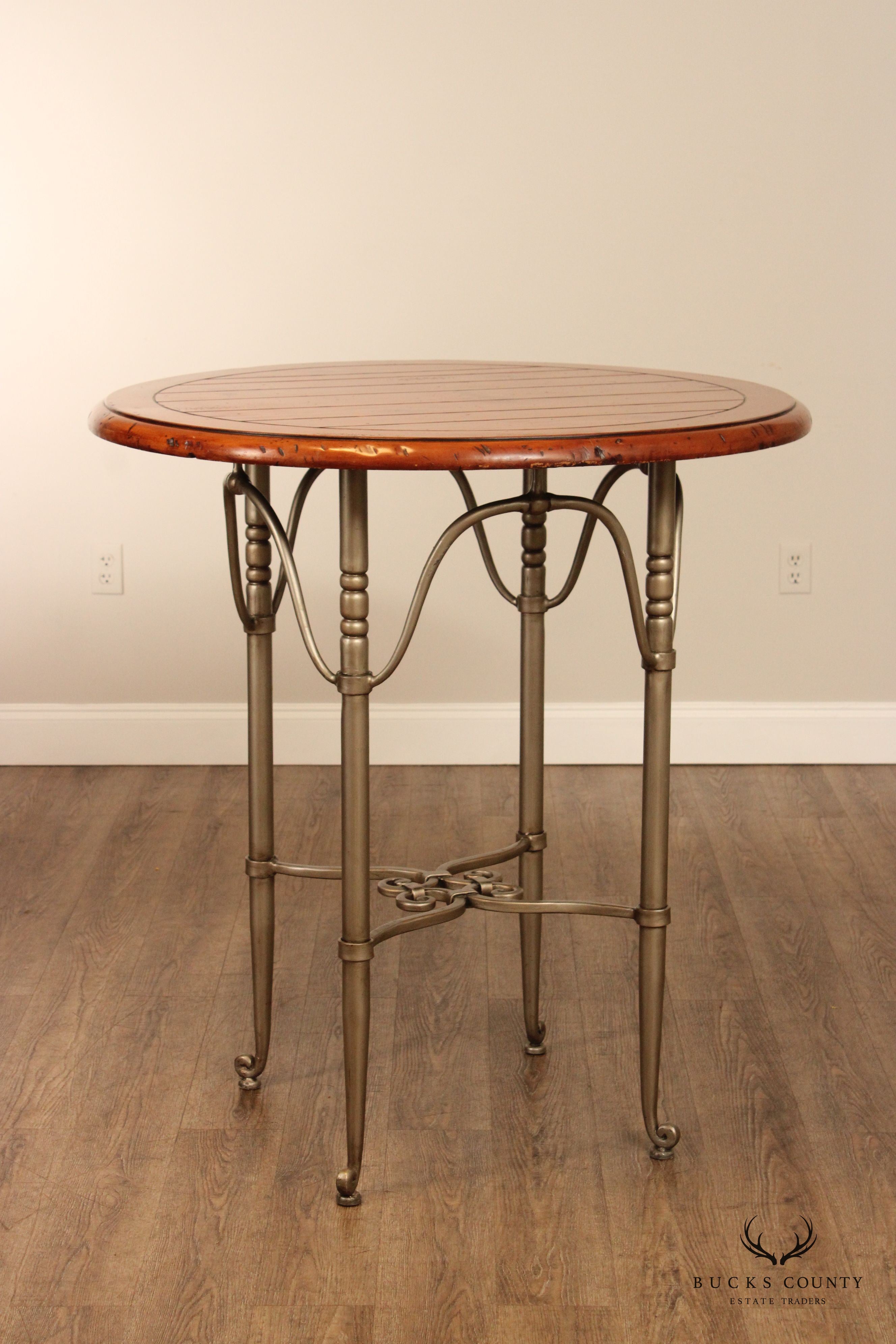 French Style Pine Top Iron Base Pub Table