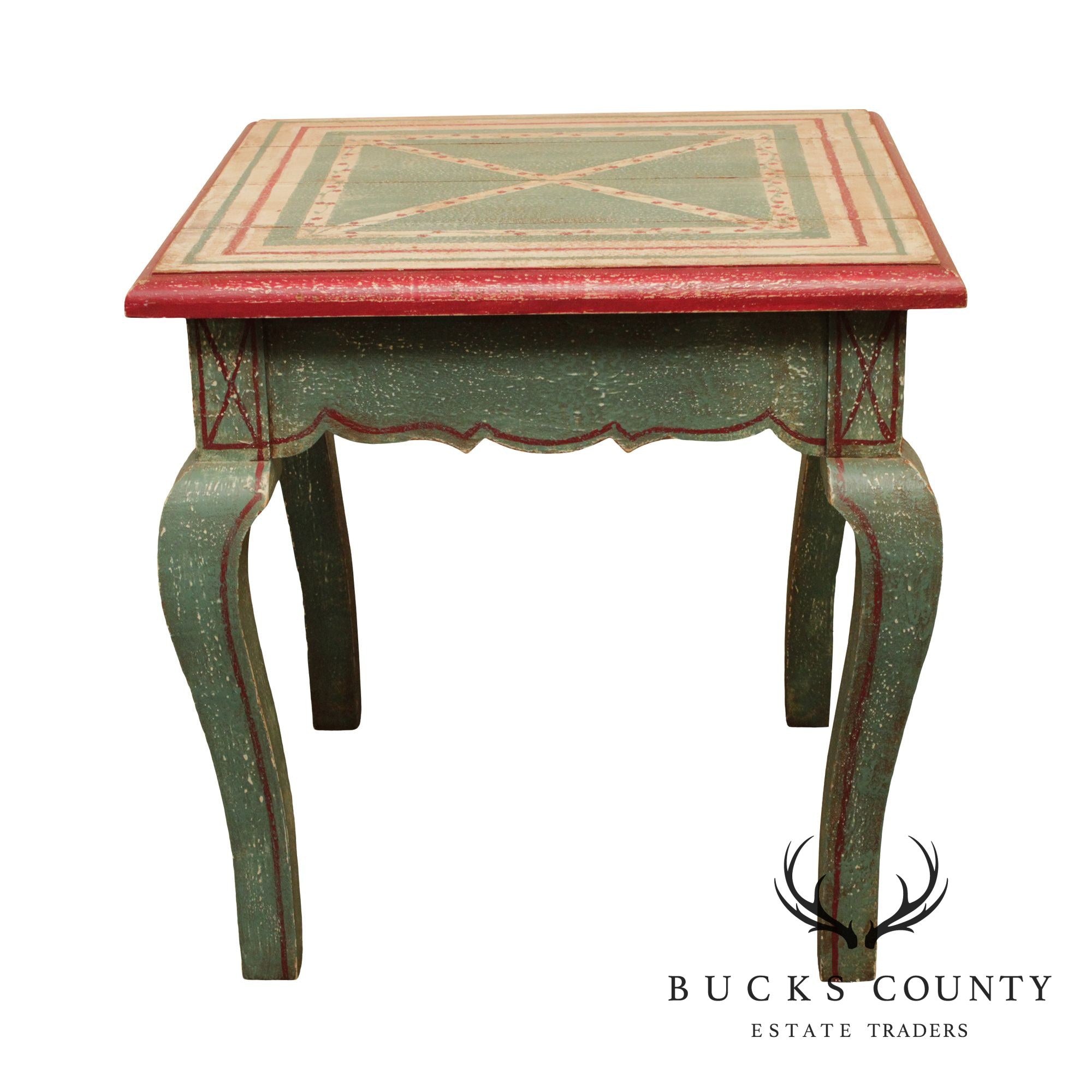 French Country Style Distressed Painted Side Table