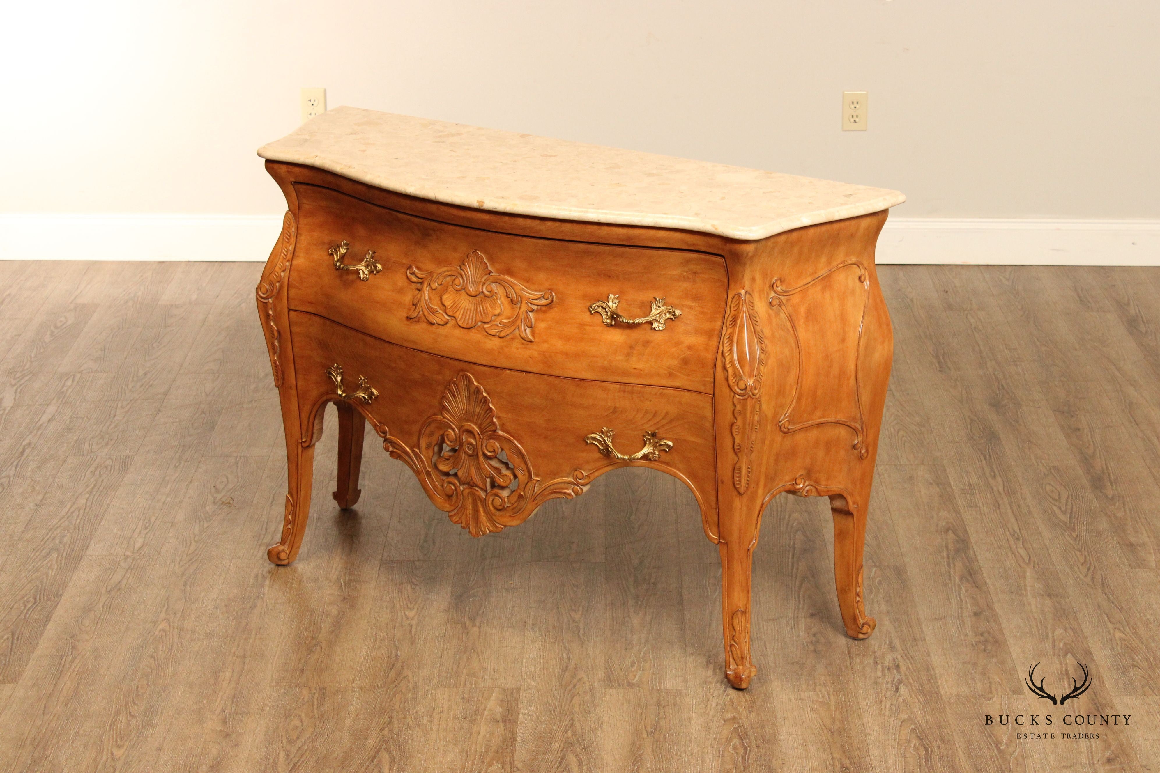 Italian Louis XV Style Marble Top Bombe Commode Chest